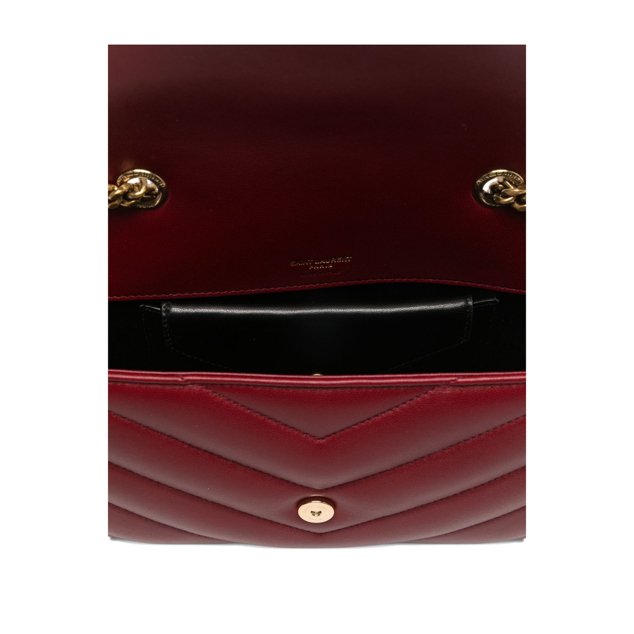 Loulou Small Matelassé Lambskin Chain Bag - Deeply Red - Image 2