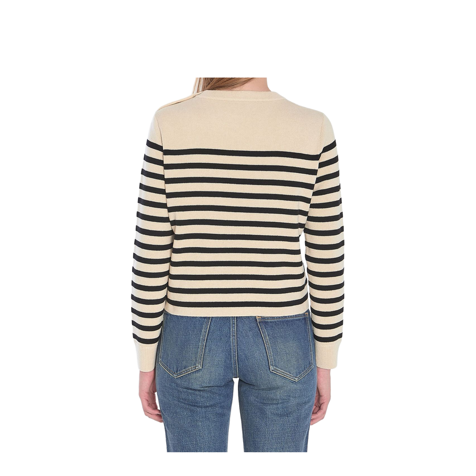 Crew Neck Sweater in Wool Cashmere - Ecru/Black - Image 4