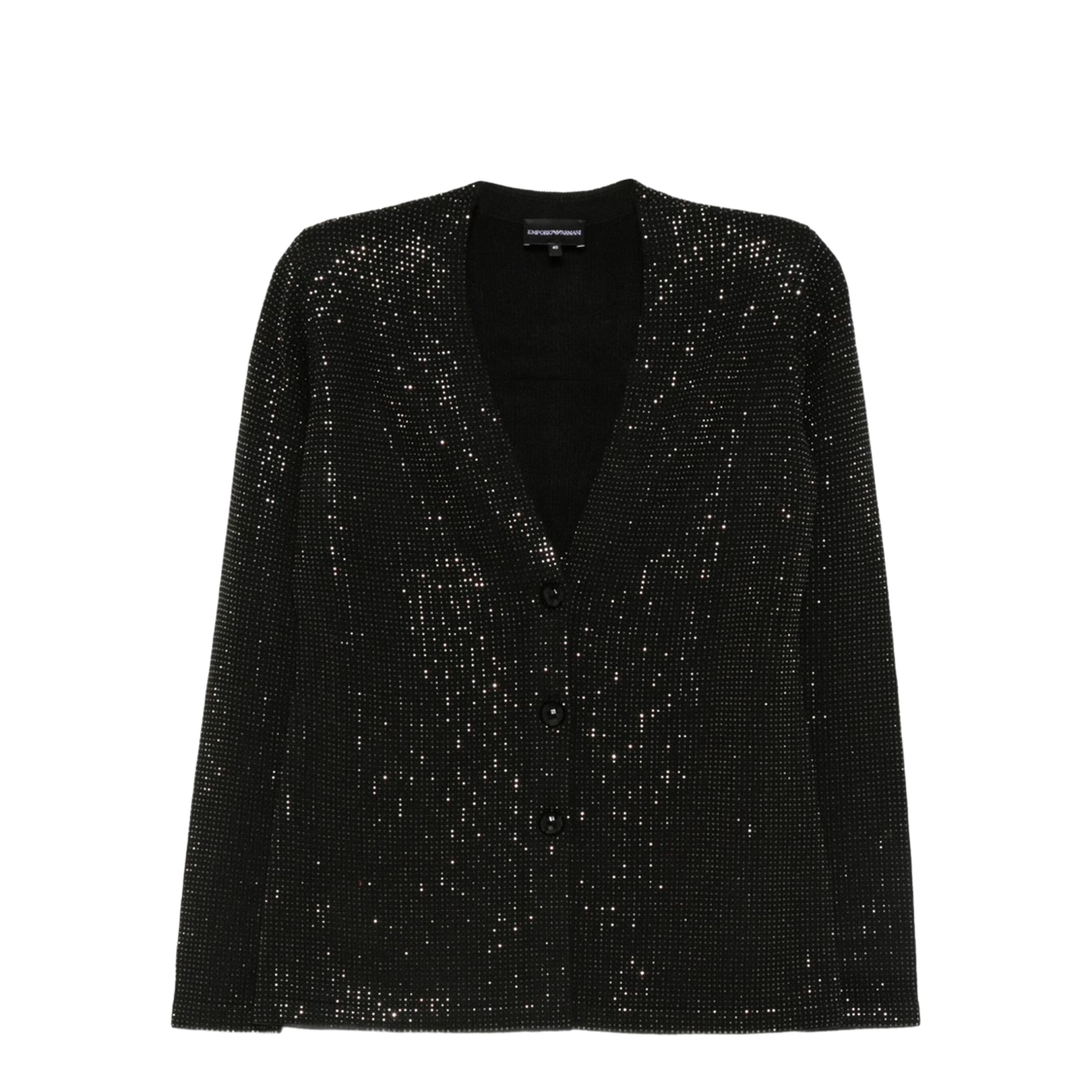Virgin Wool-Blend Plain-Knit Cardigan with All-Over Rhinestones - Image 1
