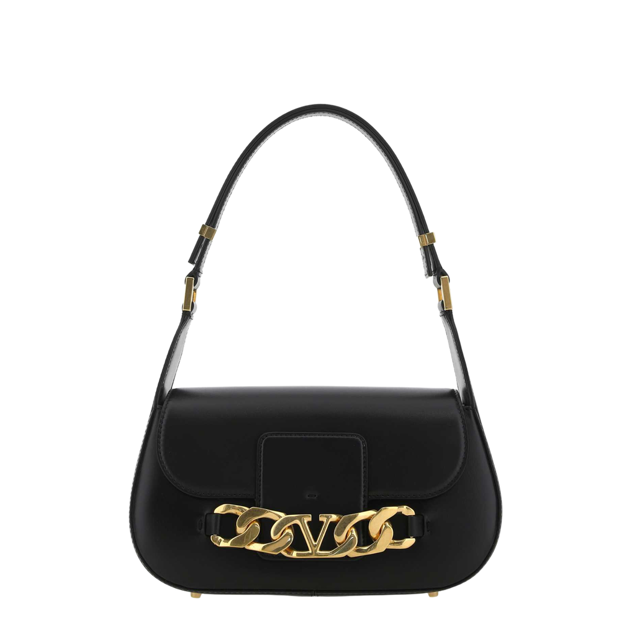 Black Leather VLogo Chain Shoulder Bag - Image 1