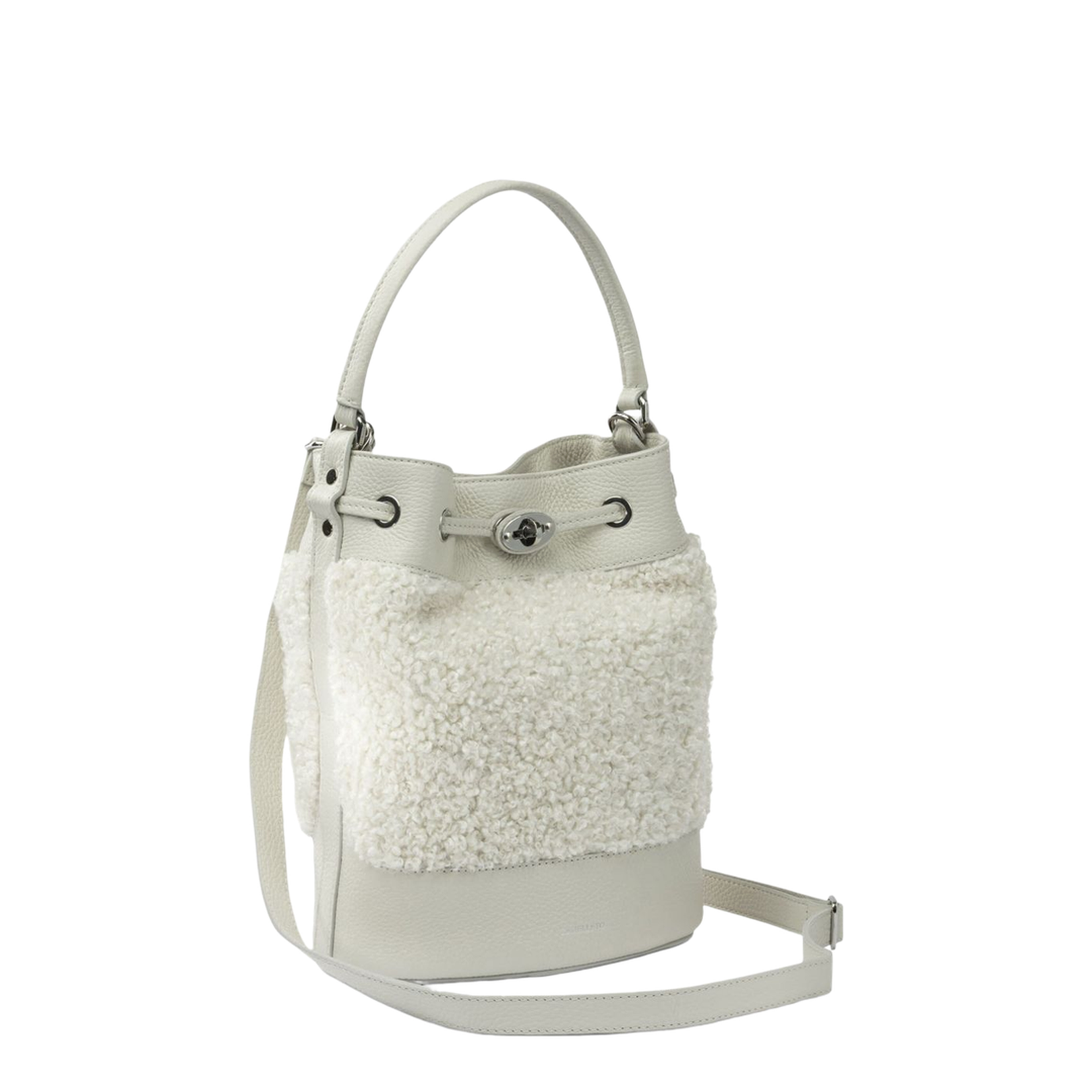 Mondà Dolly Small Hammered Leather Bucket Bag - White Latte - Image 4
