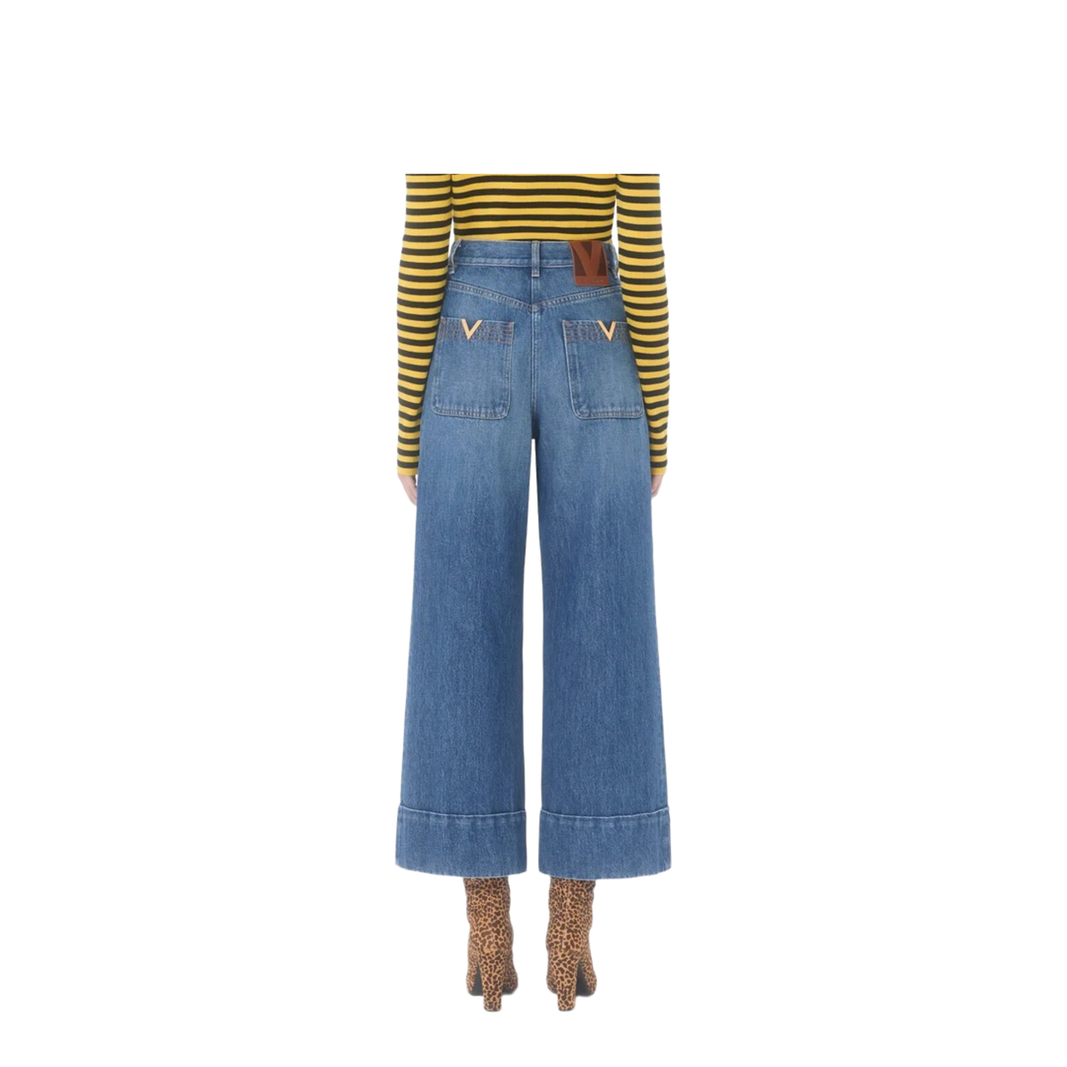 Cuffed Cropped Denim Jeans Blue - Image 3