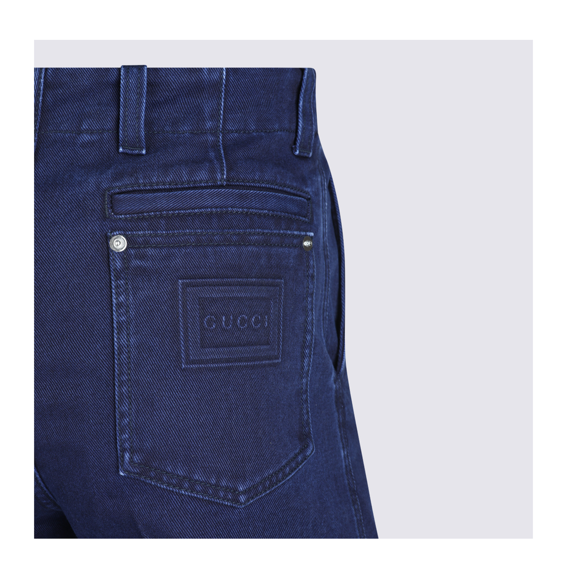 Washed Denim Pant with Embossed Label in Dark Blue - Image 7