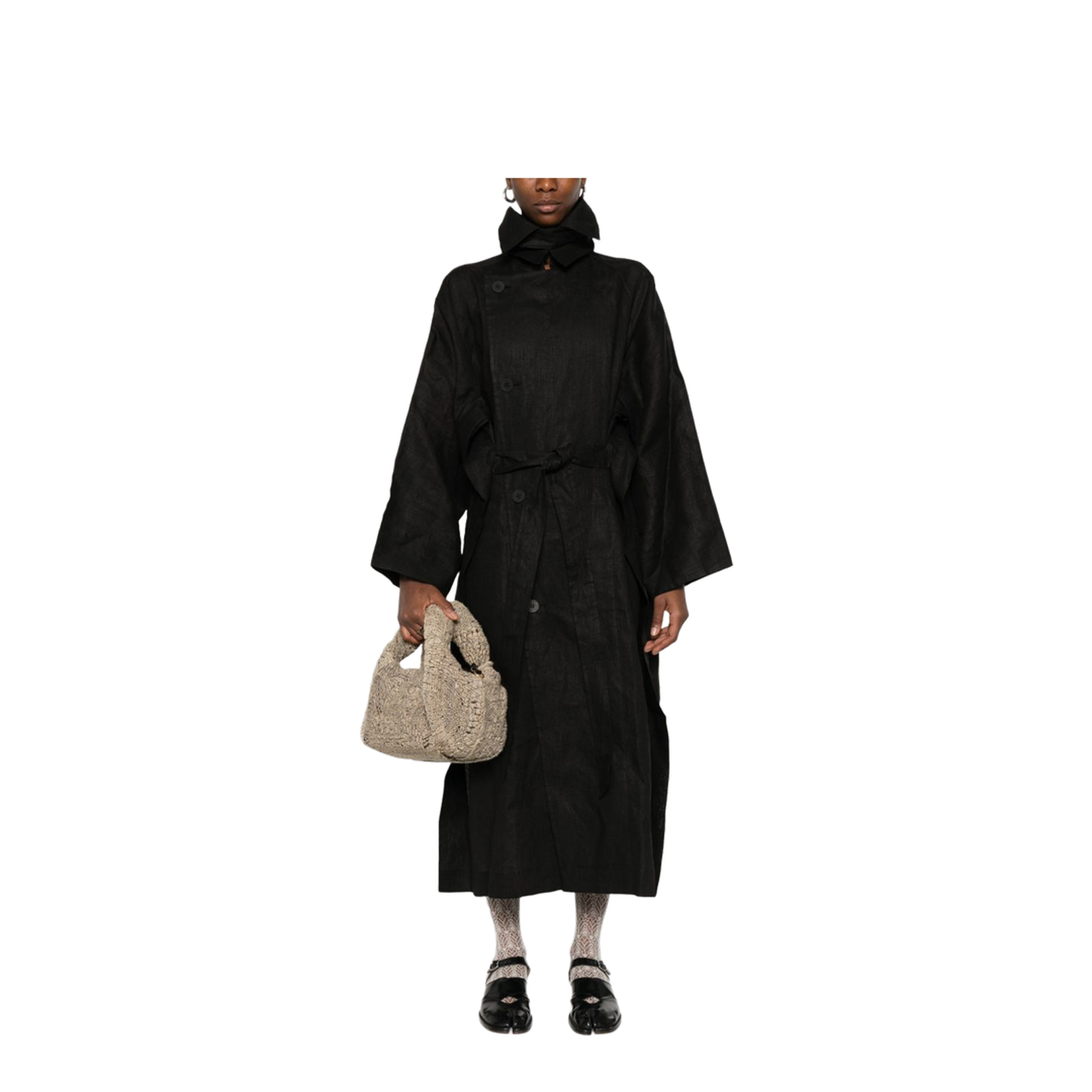 Black Double-Breasted Button Fastening Detachable Waist Belt - Image 5