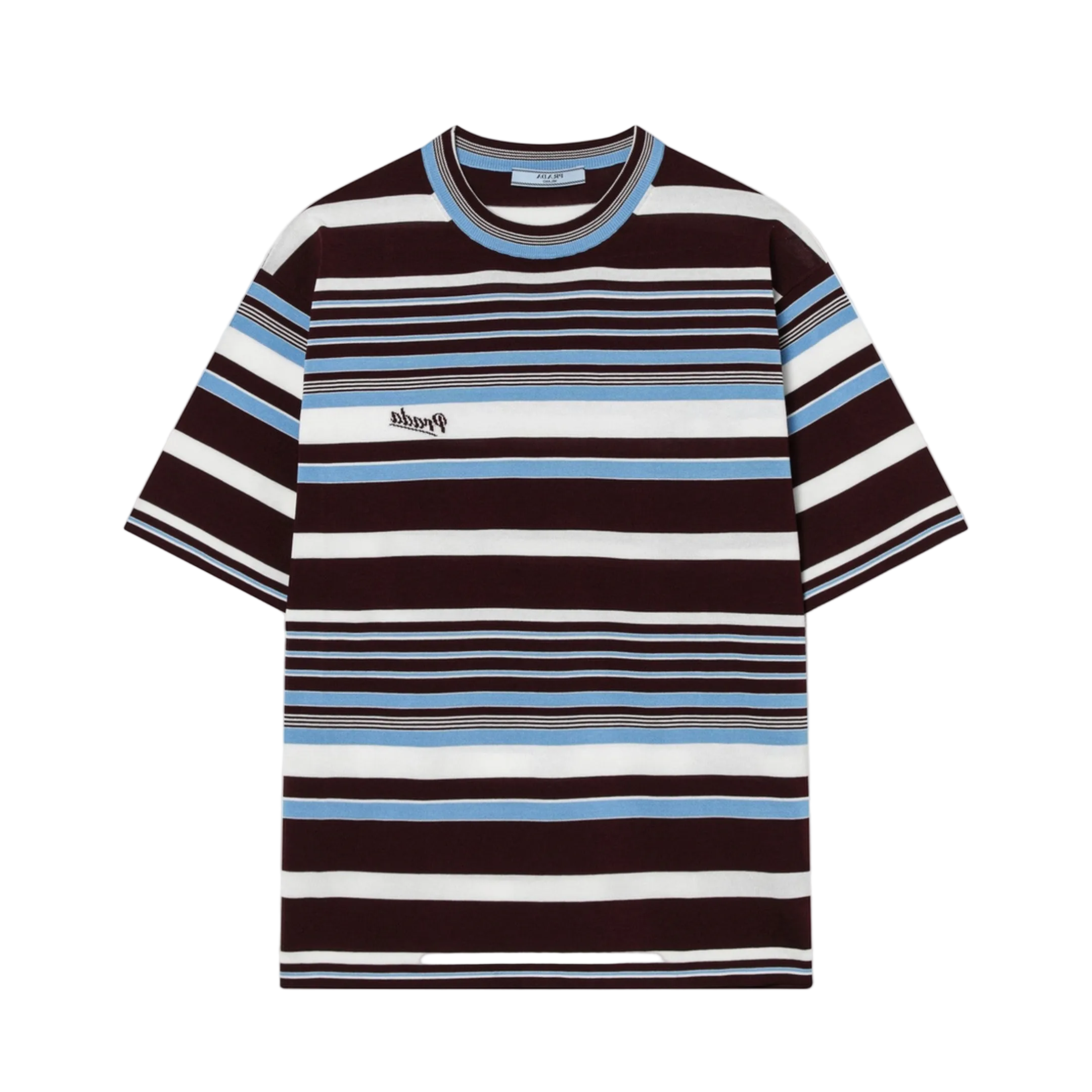 Amaranth and Light Blue Striped Cotton T-shirt - Image 1