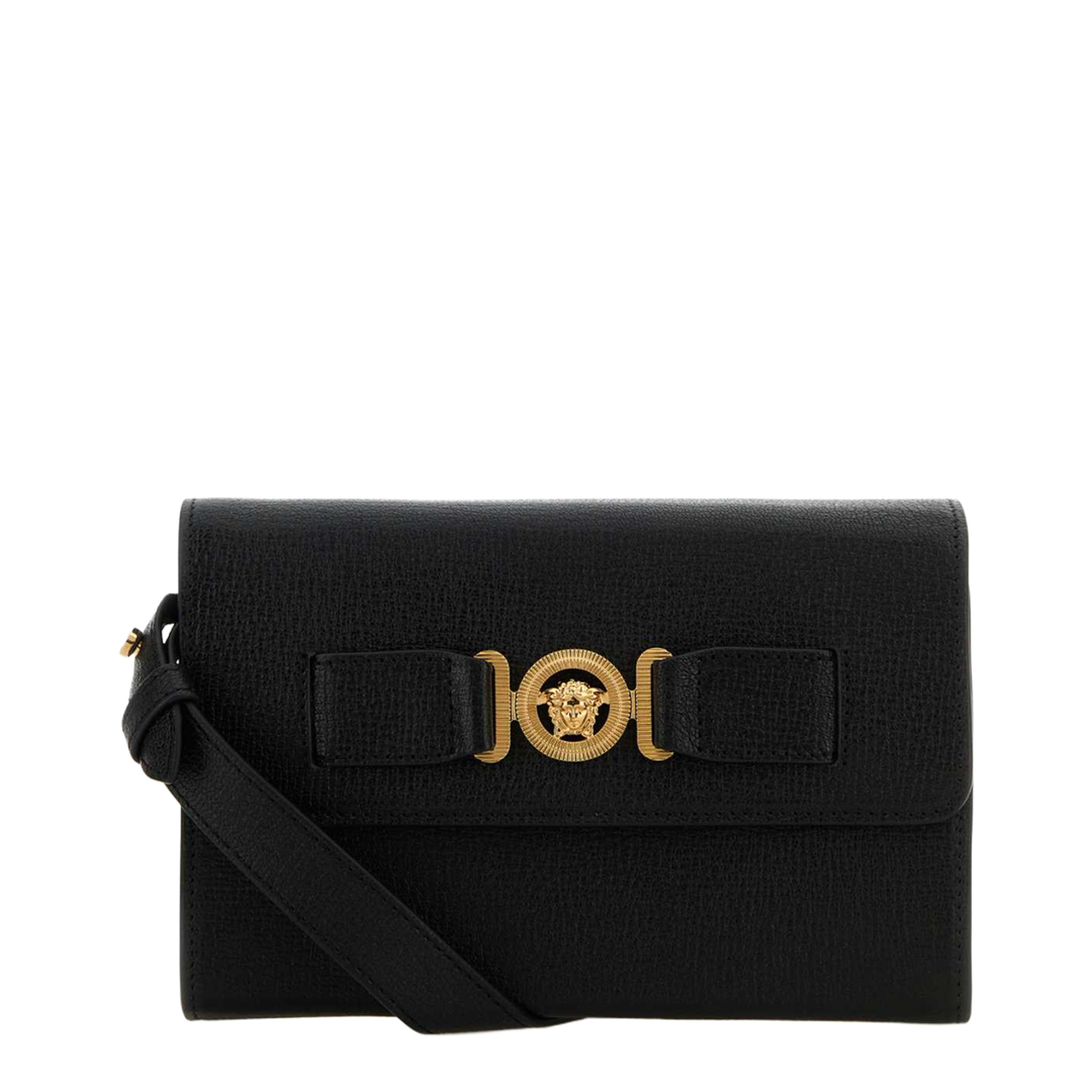 Medusa Biggie Goat Leather Messenger Bag - Black/Gold - Image 1