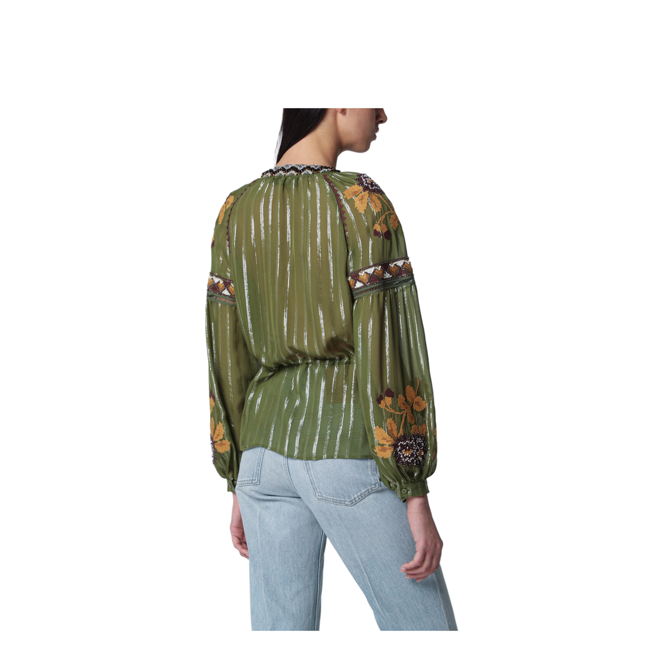 Embroidered Lurex Silk Shirt Green Camou - Image 2
