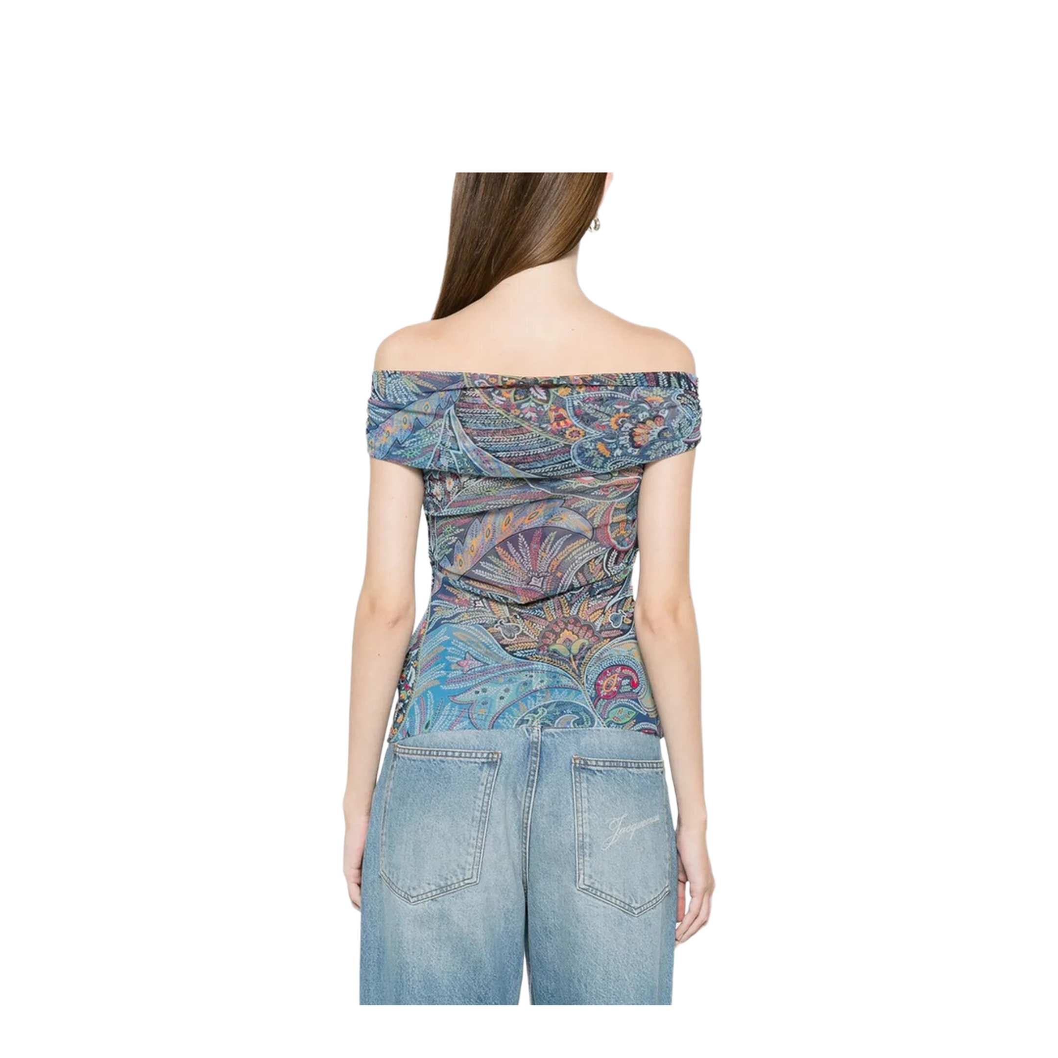 SEMI-SHEER STRAIGHT NECK PATTERNED TOP - Image 4