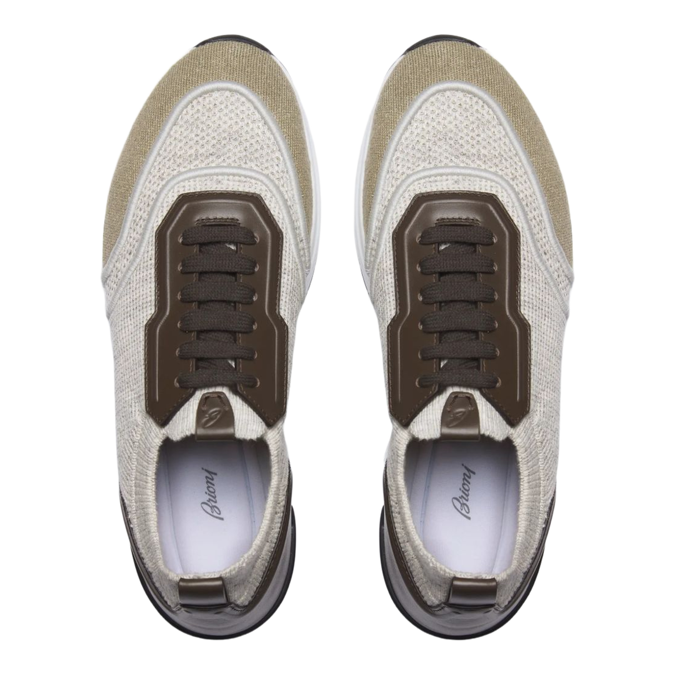 Beige And Light Brown Linen And Cotton Knit Sneakers - Image 3