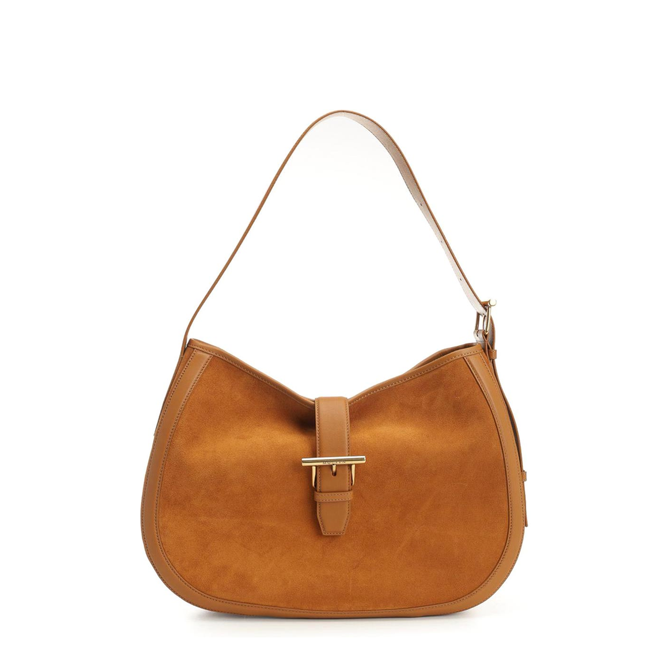 Adjustable Leather Shoulder Bag with Vintage Gold Metal T-Bar Closure - Image 1
