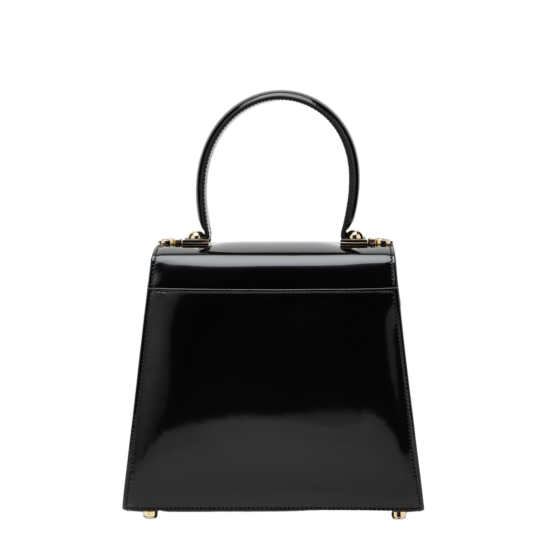 Small Black Leather Top-Handle Bag with Gancini Closure - Image 2