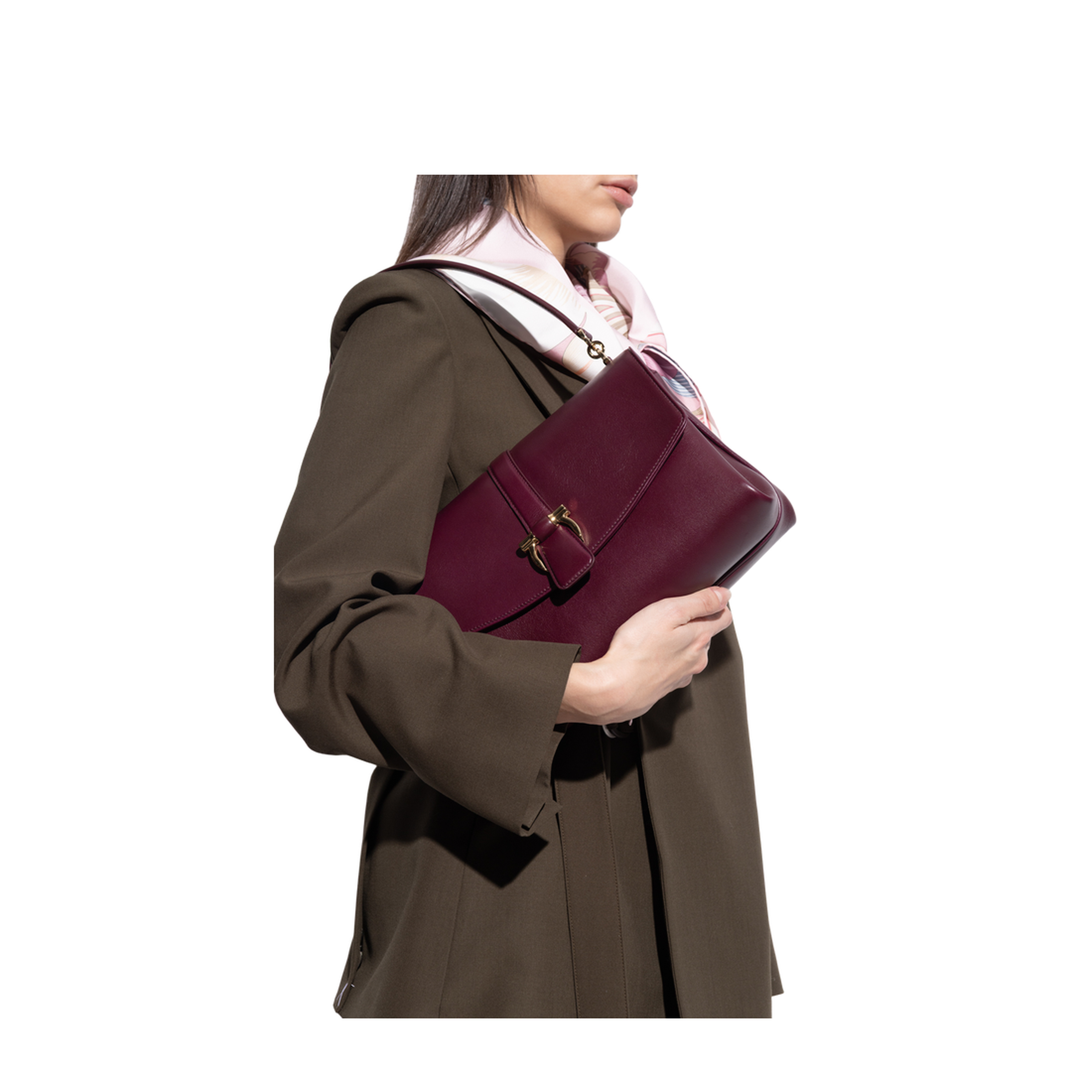 Small Calfskin Front Flap Shoulder Bag - Plum - Image 2