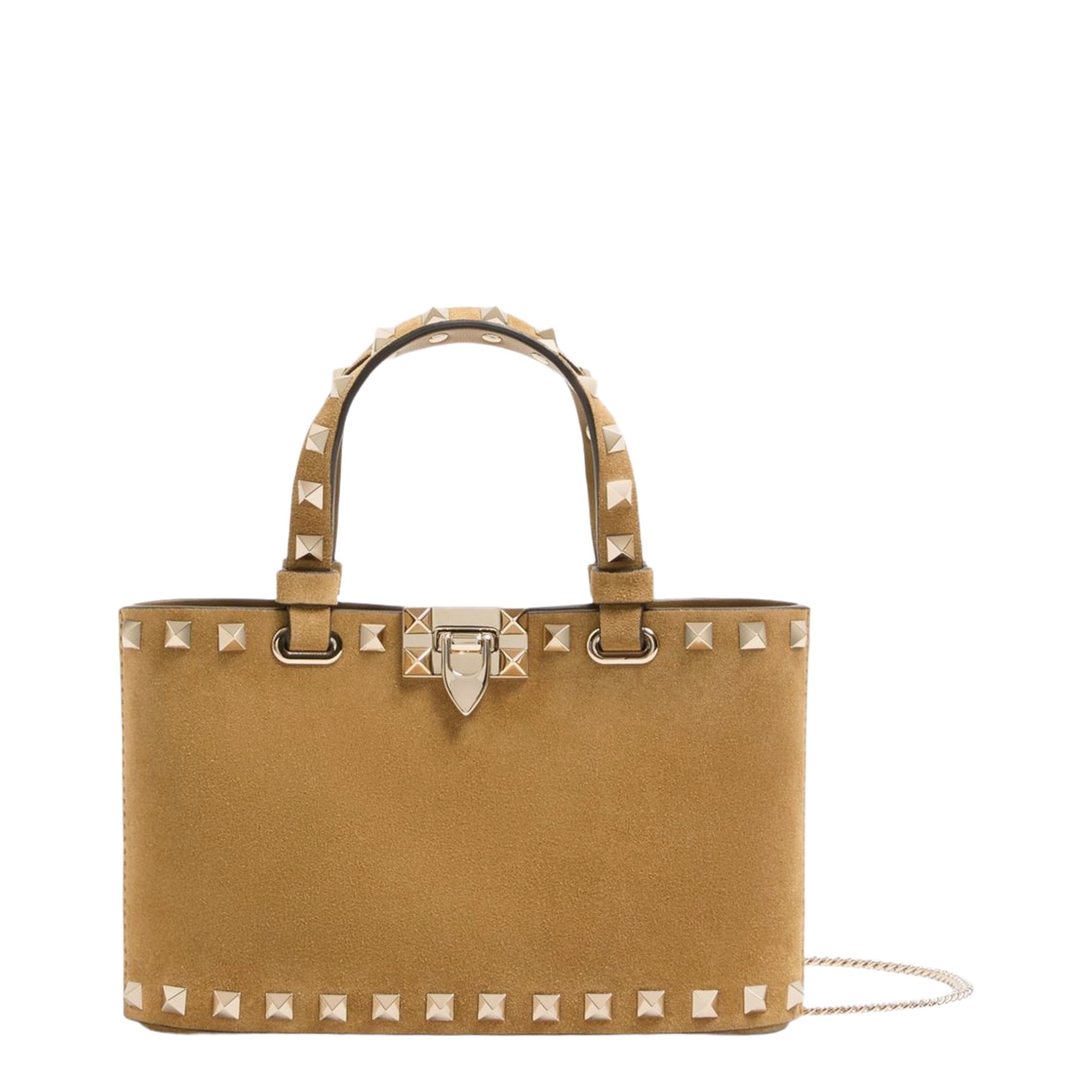 Rockstud Mini Suede Leather Shopping Bag - Warm Brown - Image 1