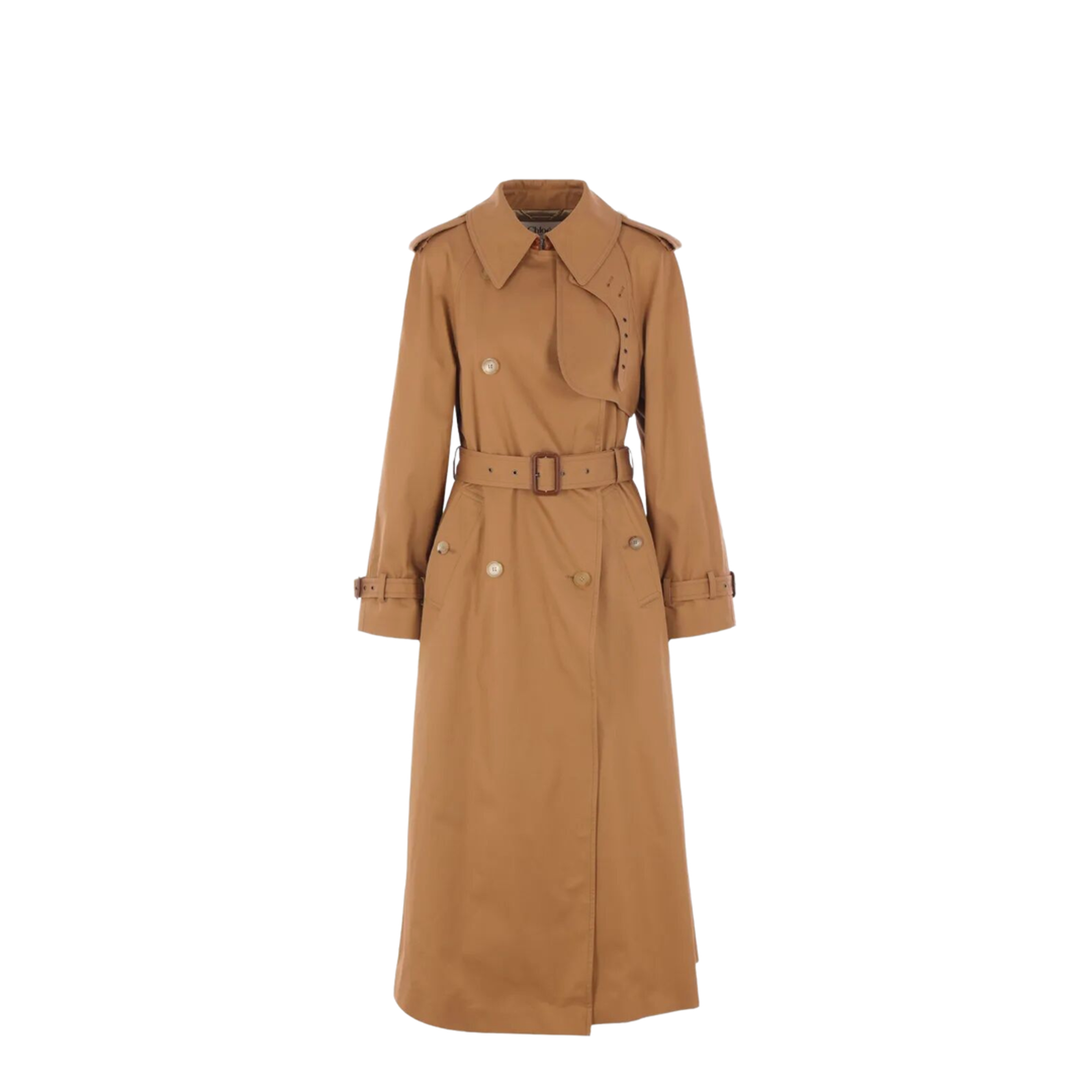 Cotton Gabardine Belted Long Trench Coat - Image 1