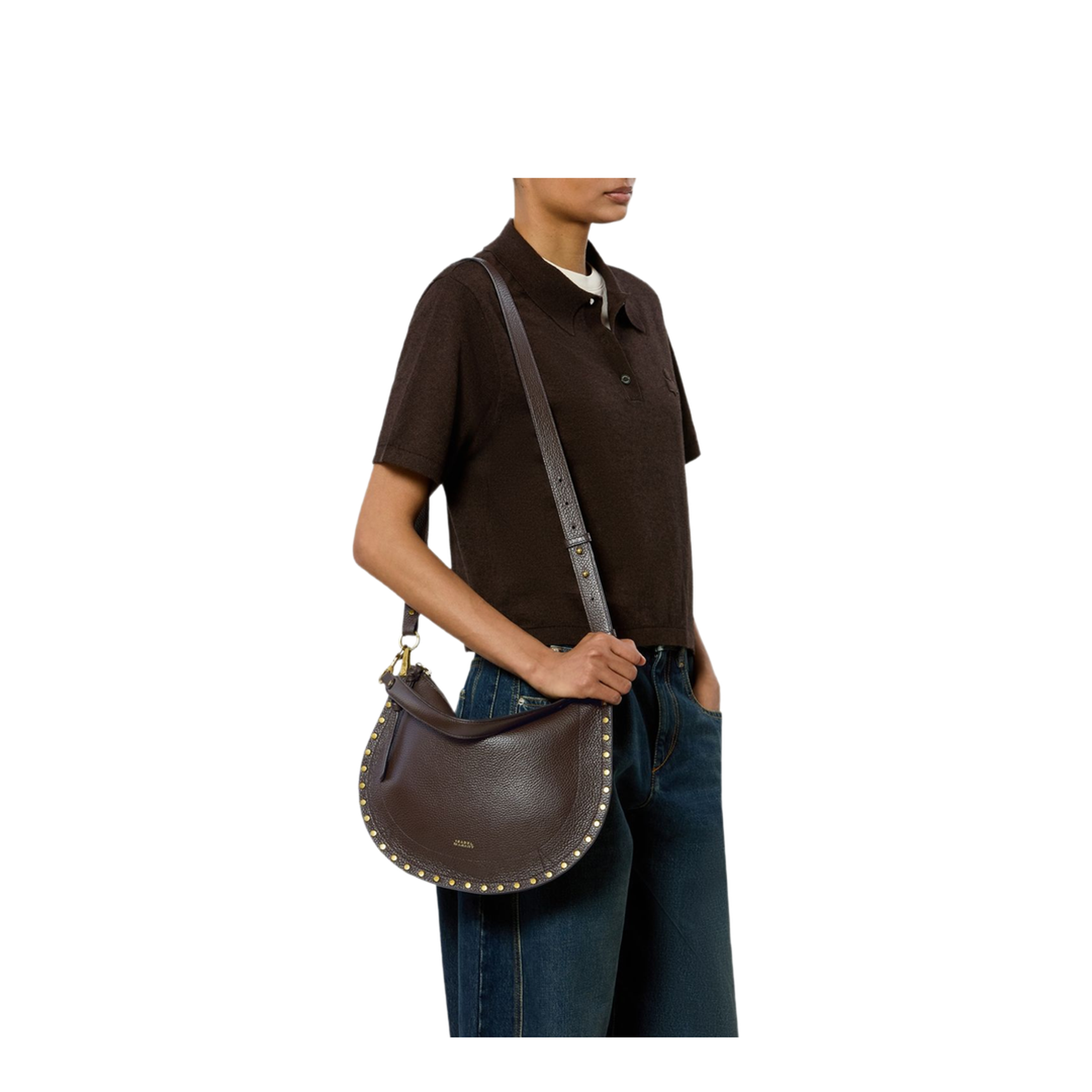 Grained Leather Crossbody Bag - Coffee - Image 6