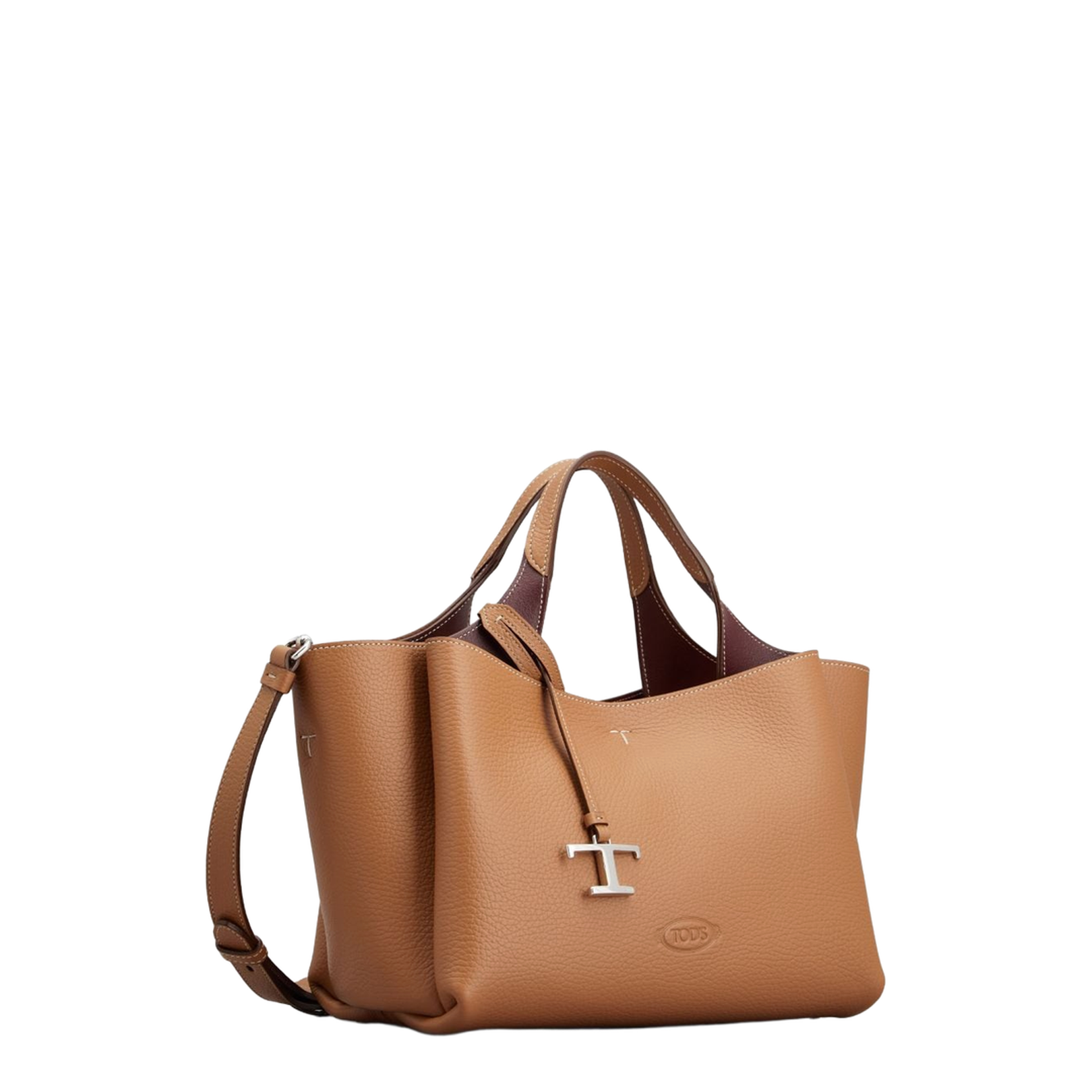 Light Brown Calfskin Mini Handbag with 2 Handles and Shoulder Strap - Image 2