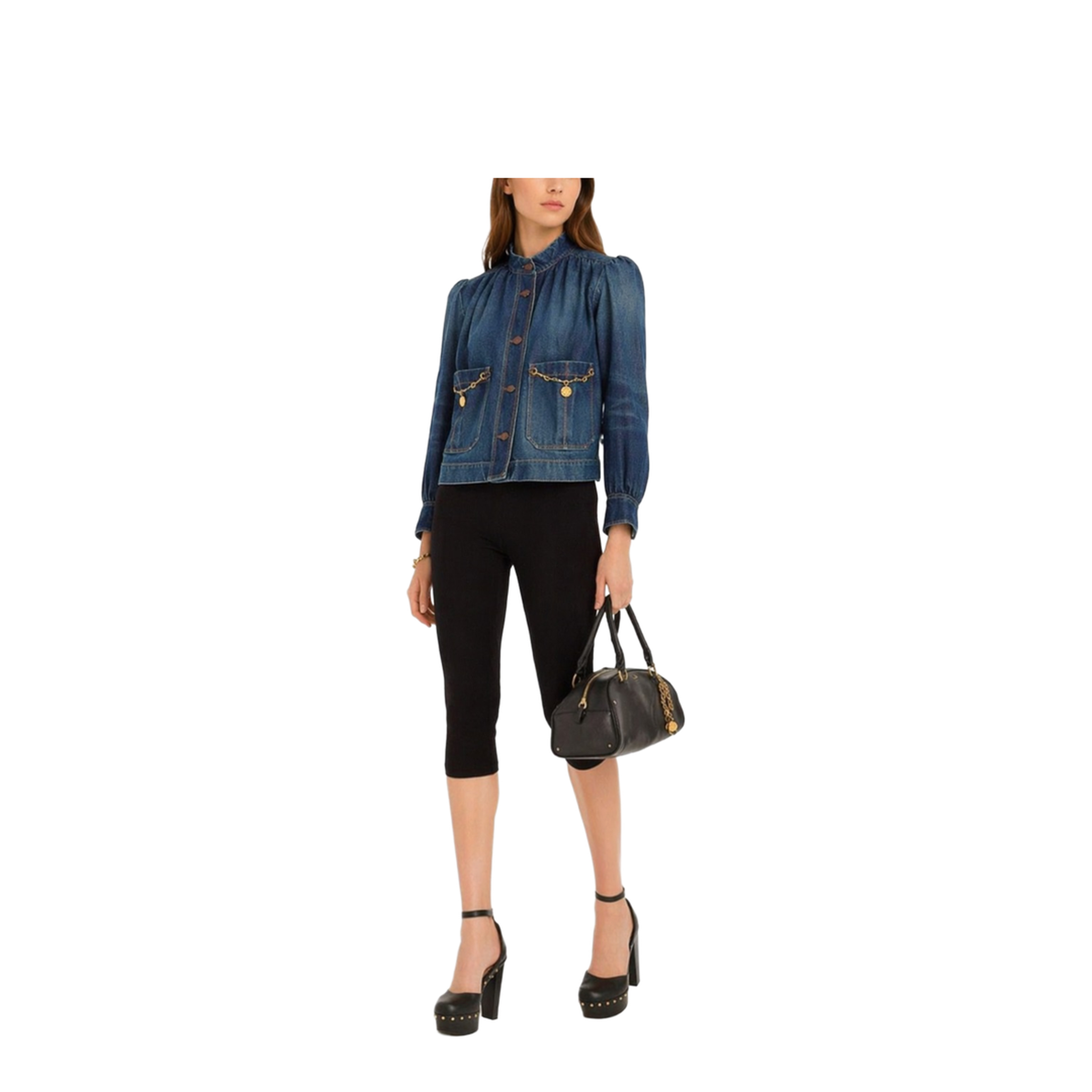 Denim High Neck Gathered Jacket - Image 2