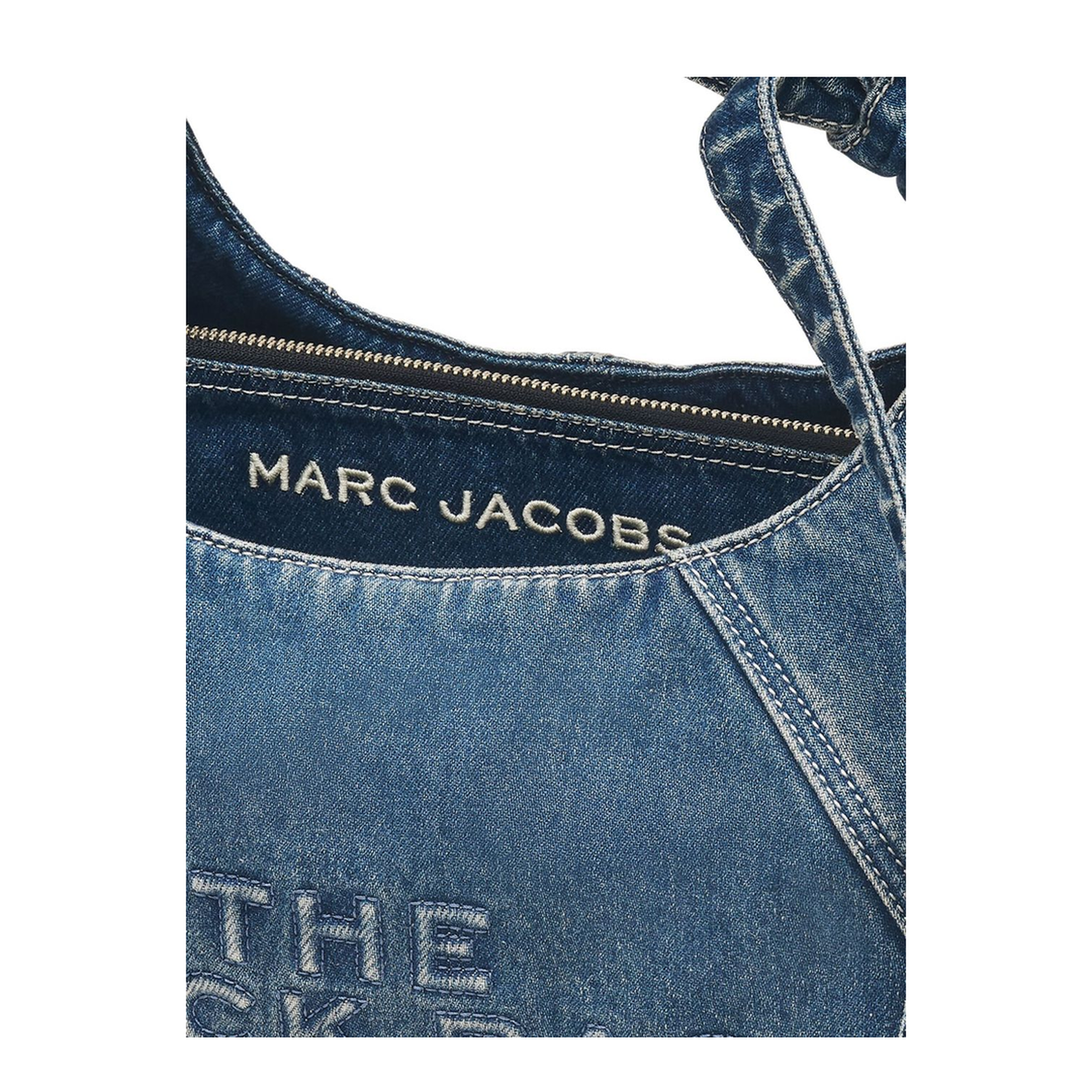 The Bow Medium Denim Sack Bag - Medium Wash Indigo - Image 7