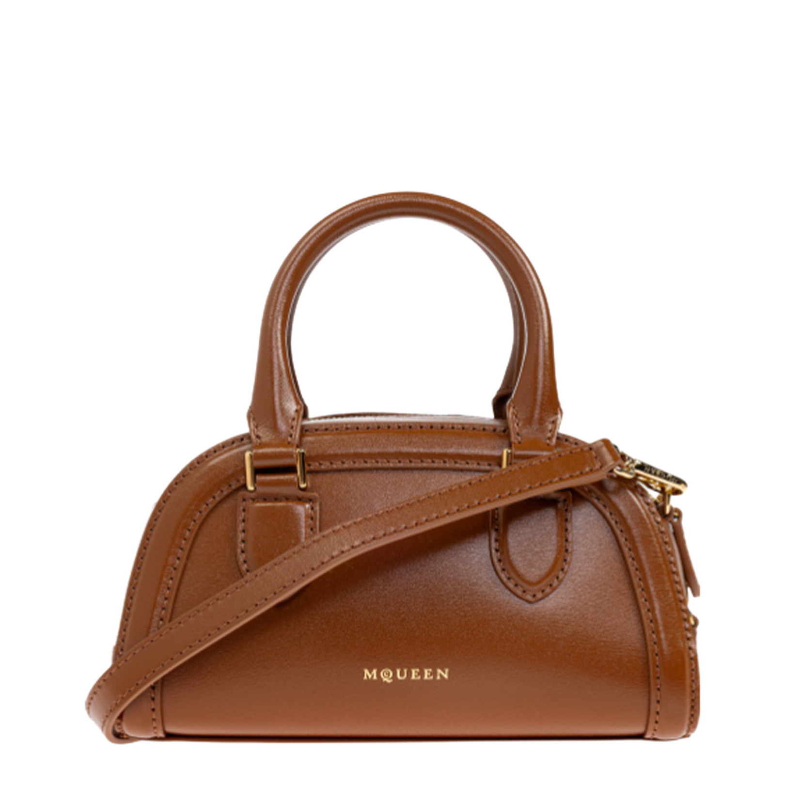 Birdee Boston Mini Calf Leather Bag - Dark Tan - Image 1