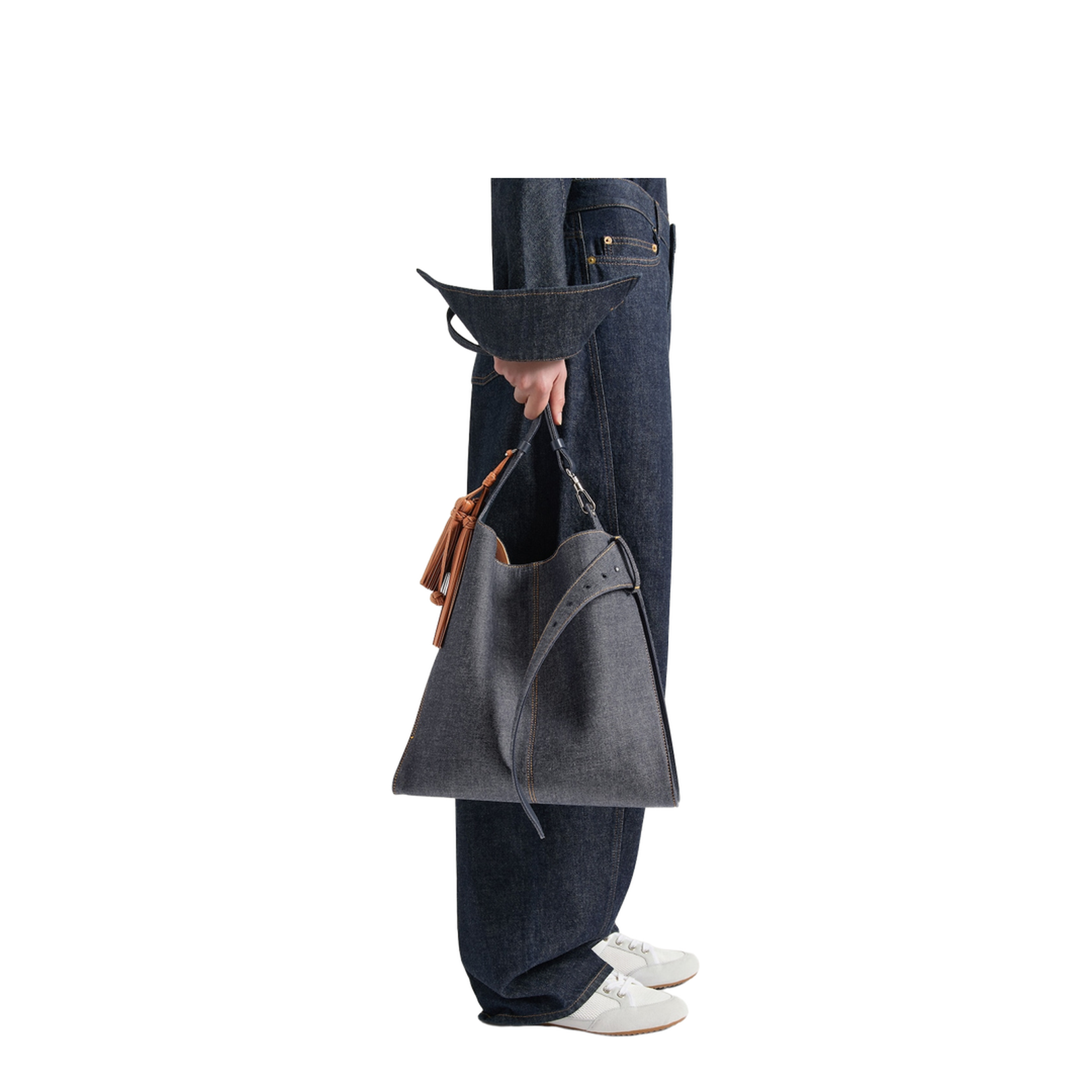 Medium Belted Hobo Bag in Denim - Image 4
