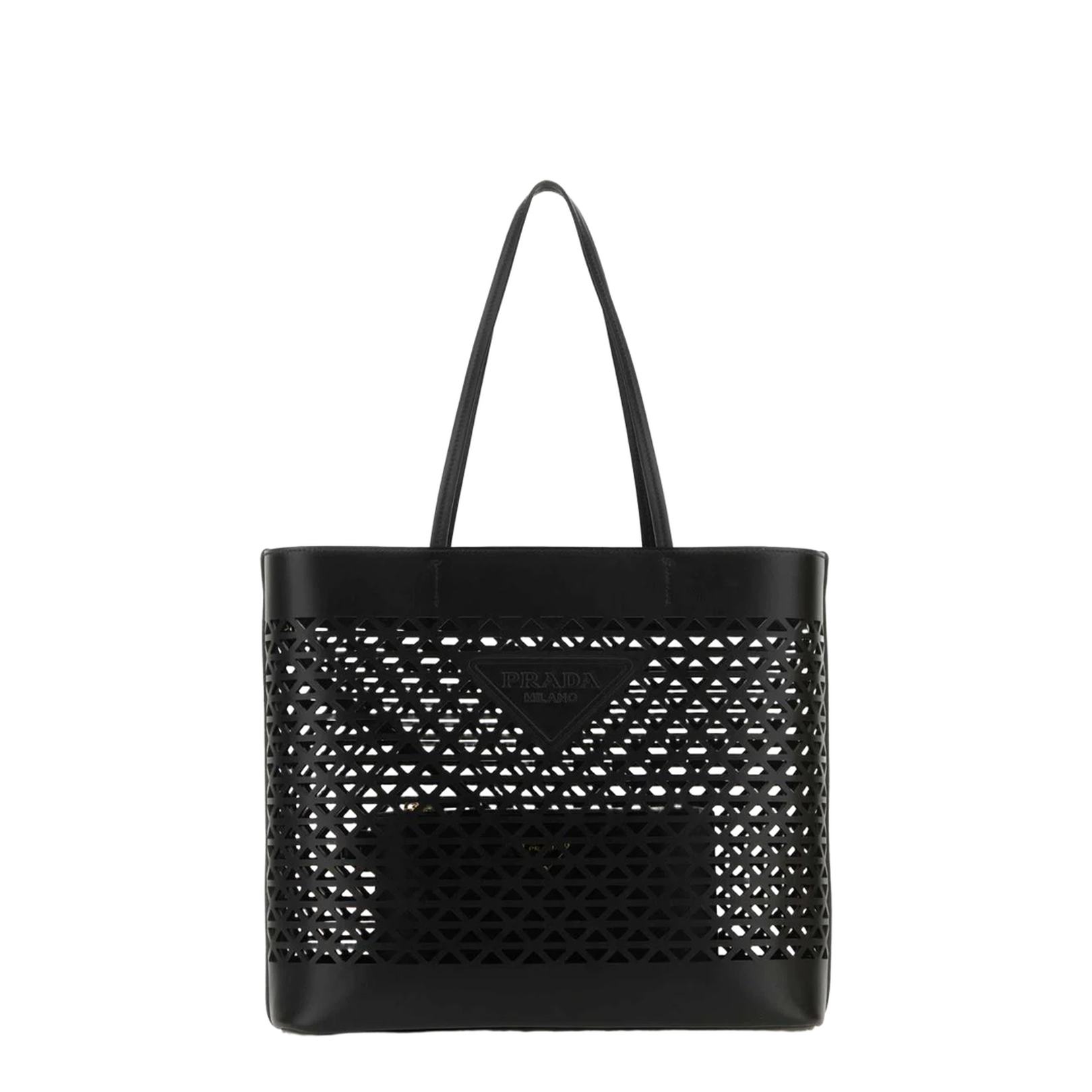 Prada Perforated Leather Shopping Tote Bag - Black - Image 1