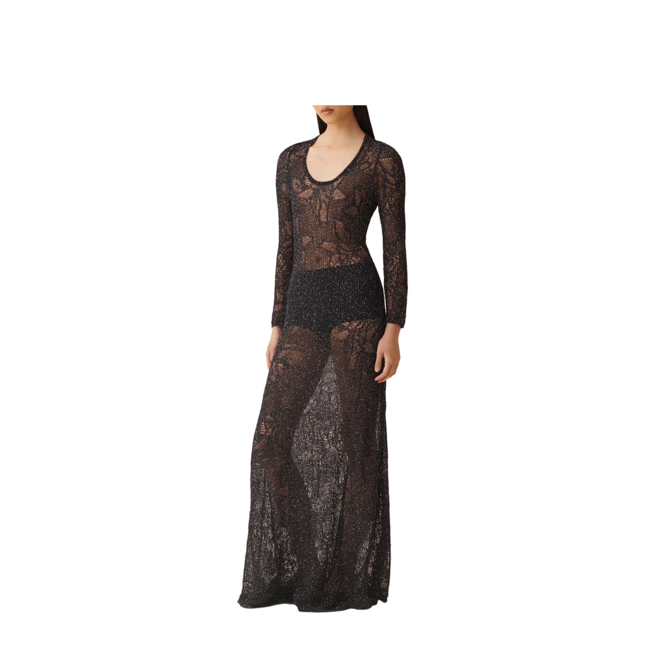Lace Dress Maxi Length Scoop Neckline In Blue - Image 4