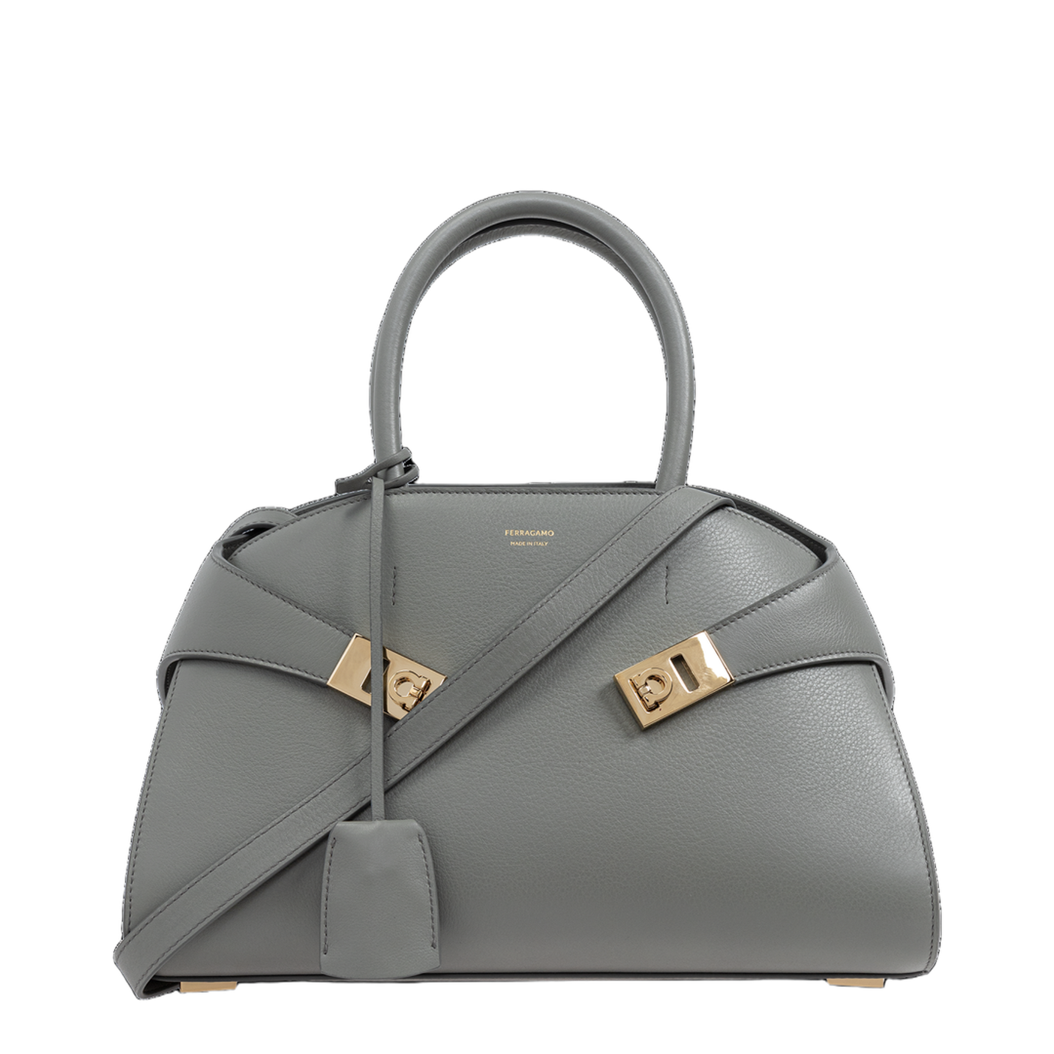 Hug Medium Leather Handbag - Ash Grey - Image 1