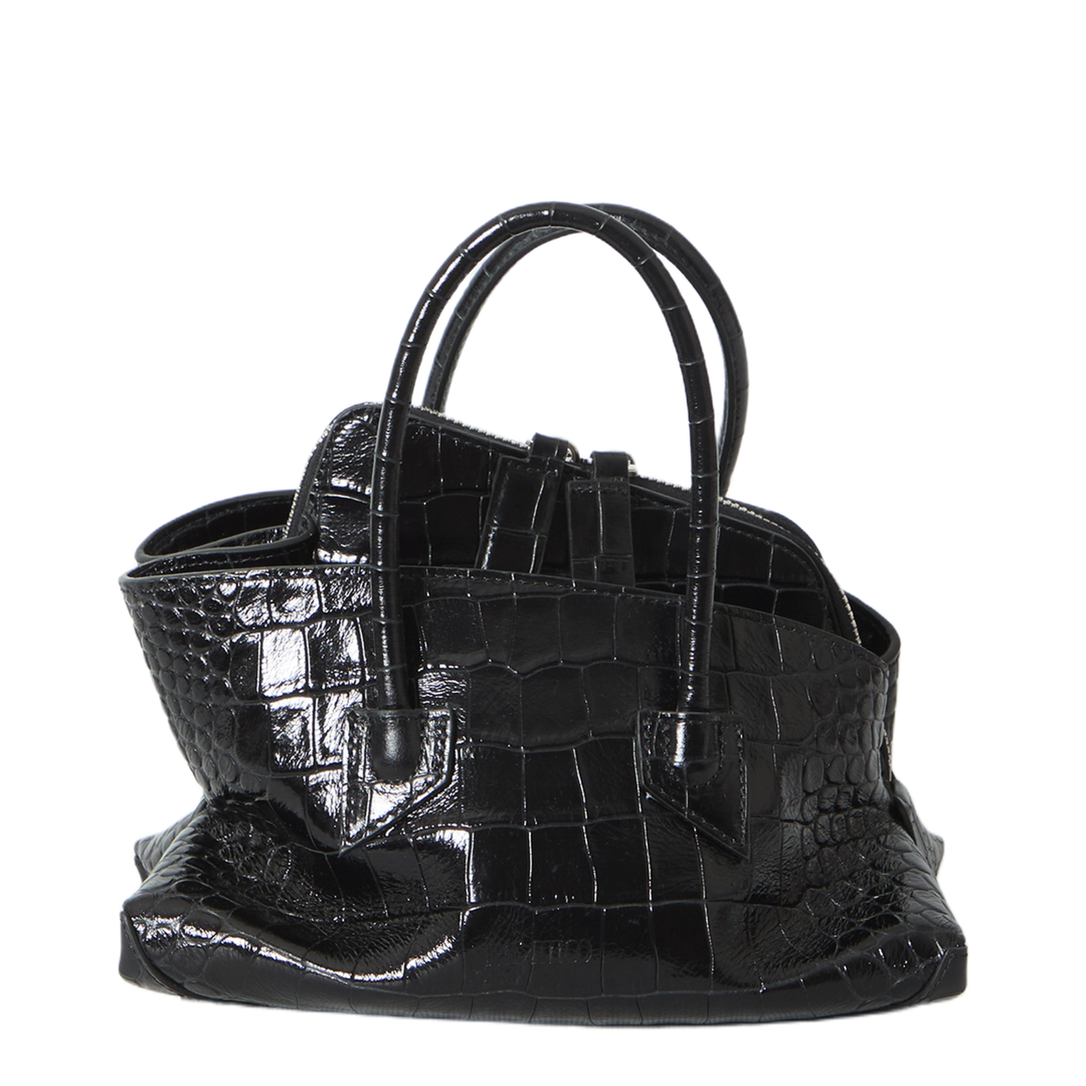 La Passeggiata Mini Croc-Effect Calf Leather Top-Handle Bag - Black - Image 1