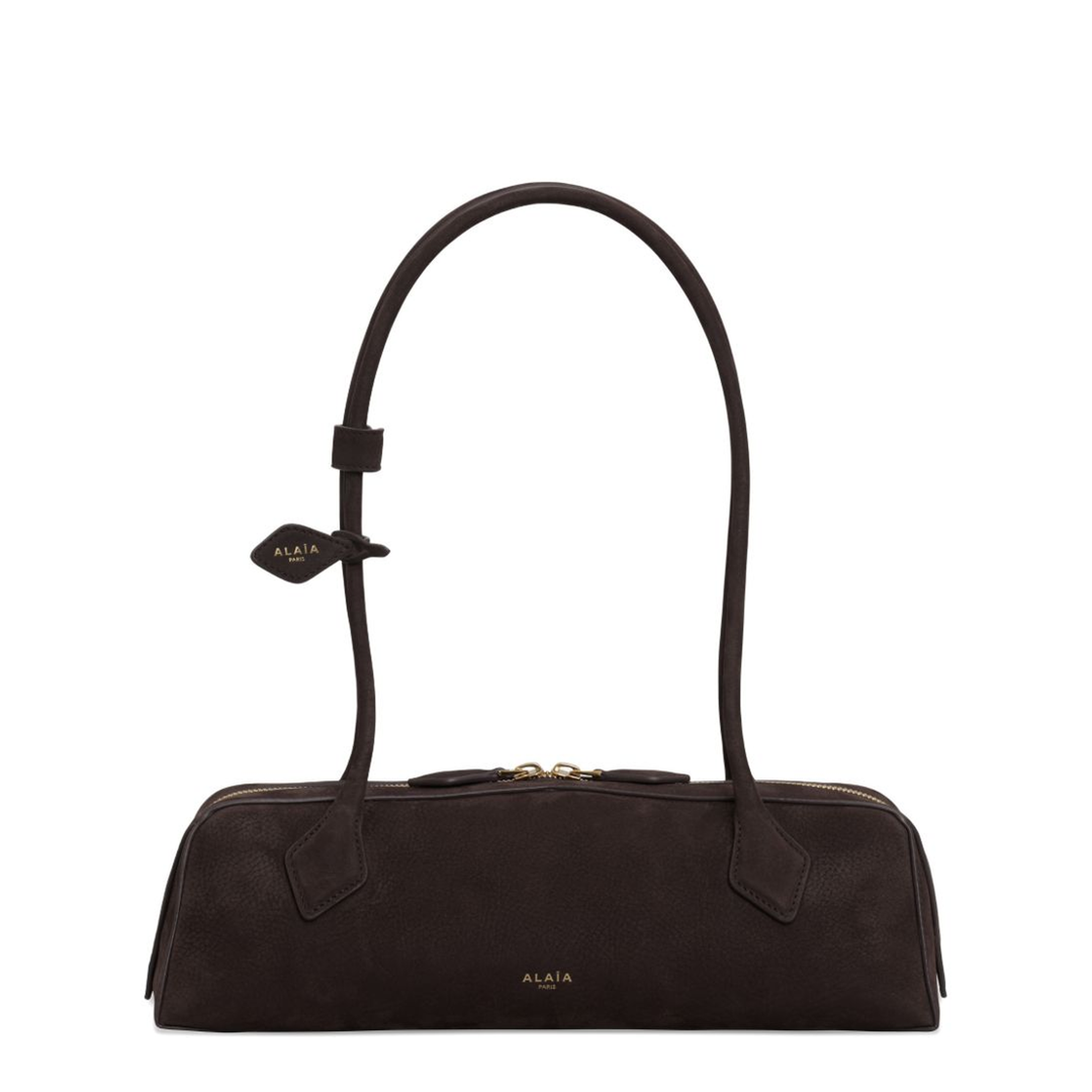 Le Teckel Medium Nubuck Shoulder Bag - Brown/Gold - Image 1