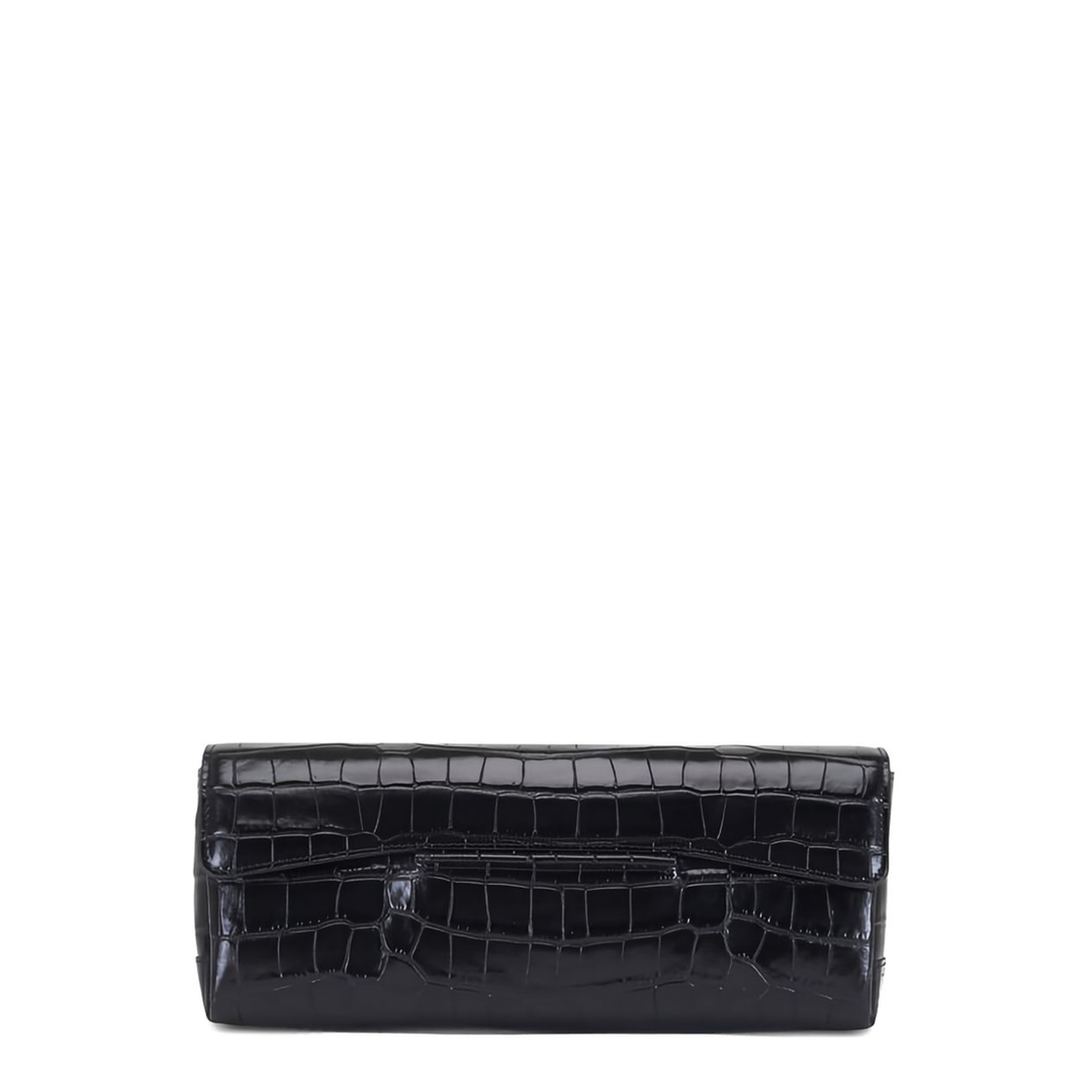 T-Clutch Croco-Embossed Leather Clutch - Black - Image 1