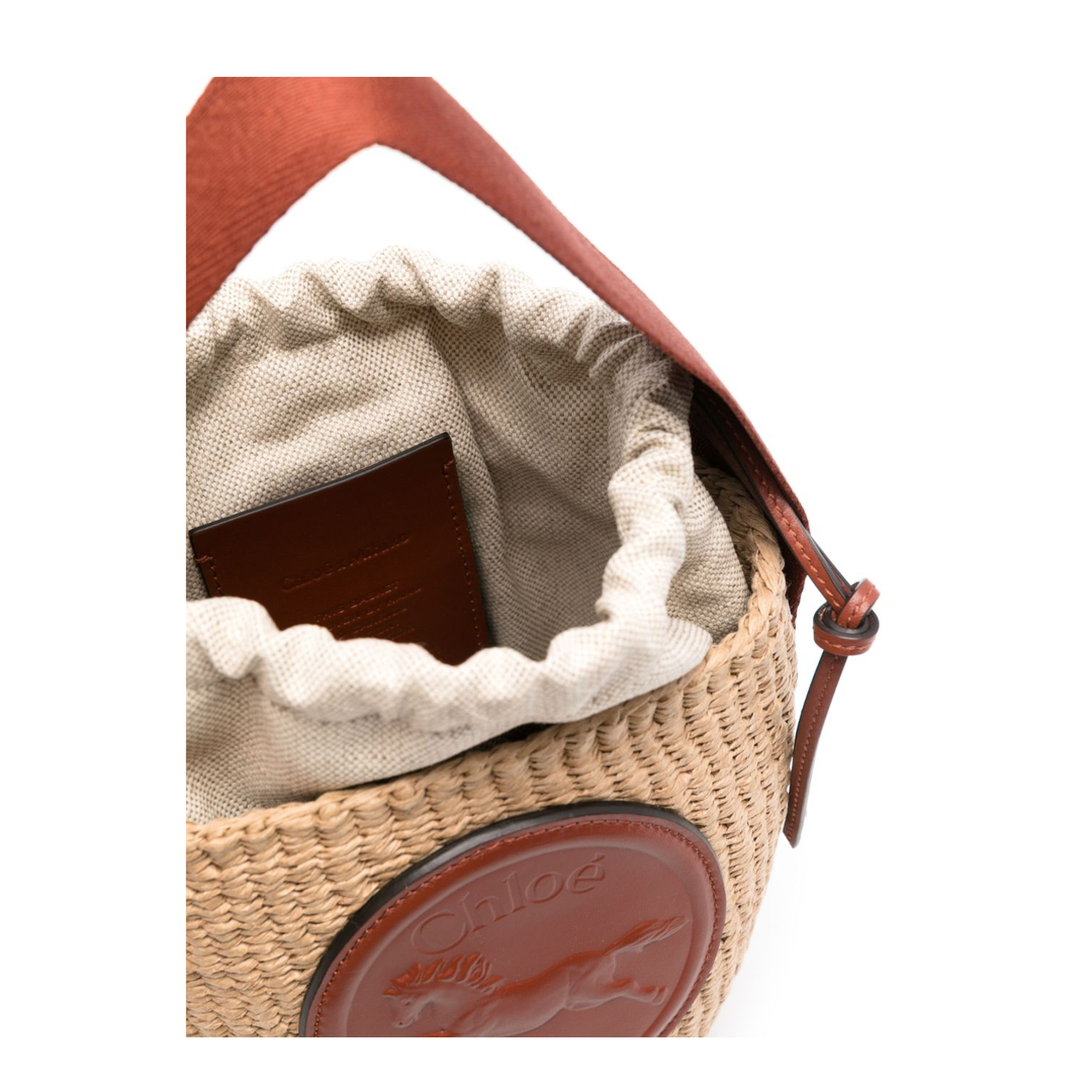 Horse Medal Small Raffia Basket Bag - Beige - Image 4