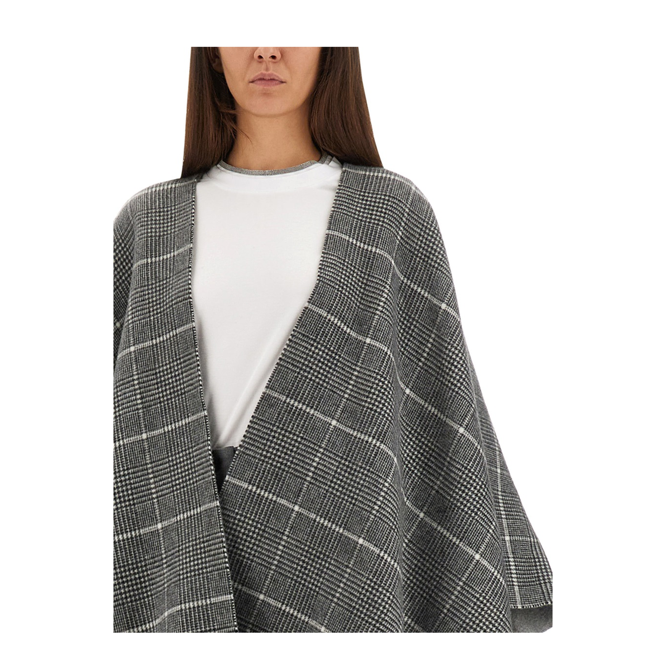 Fringed Check-Pattern Cape - Image 4