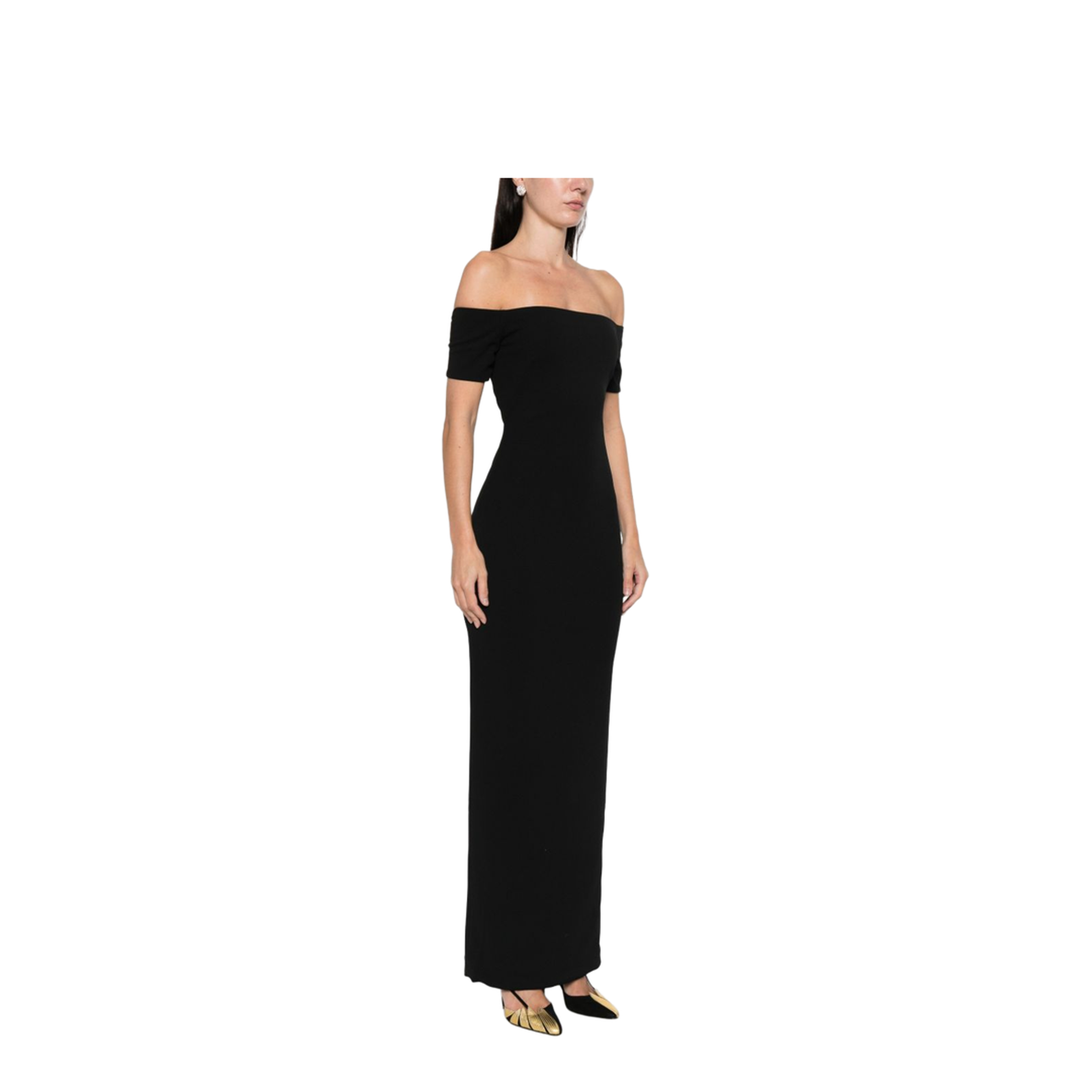 Black Long Dress With Off-The-Shoulder Design - Image 4