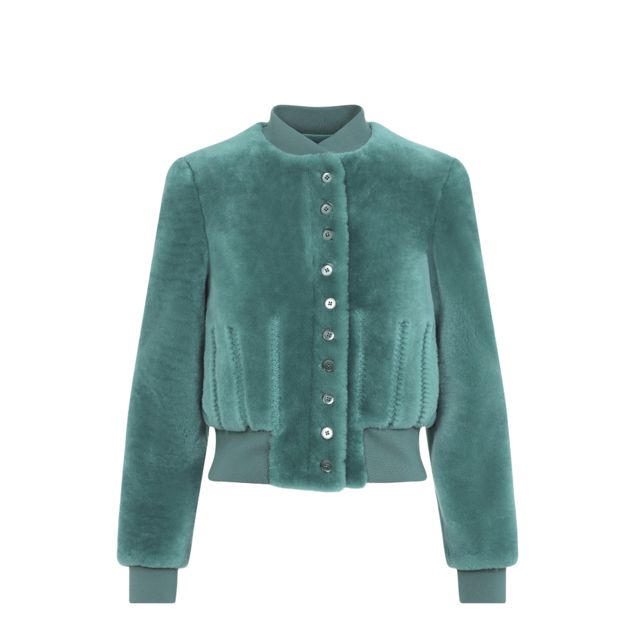 Cropped Shearling Bomber Jacket - Image 3