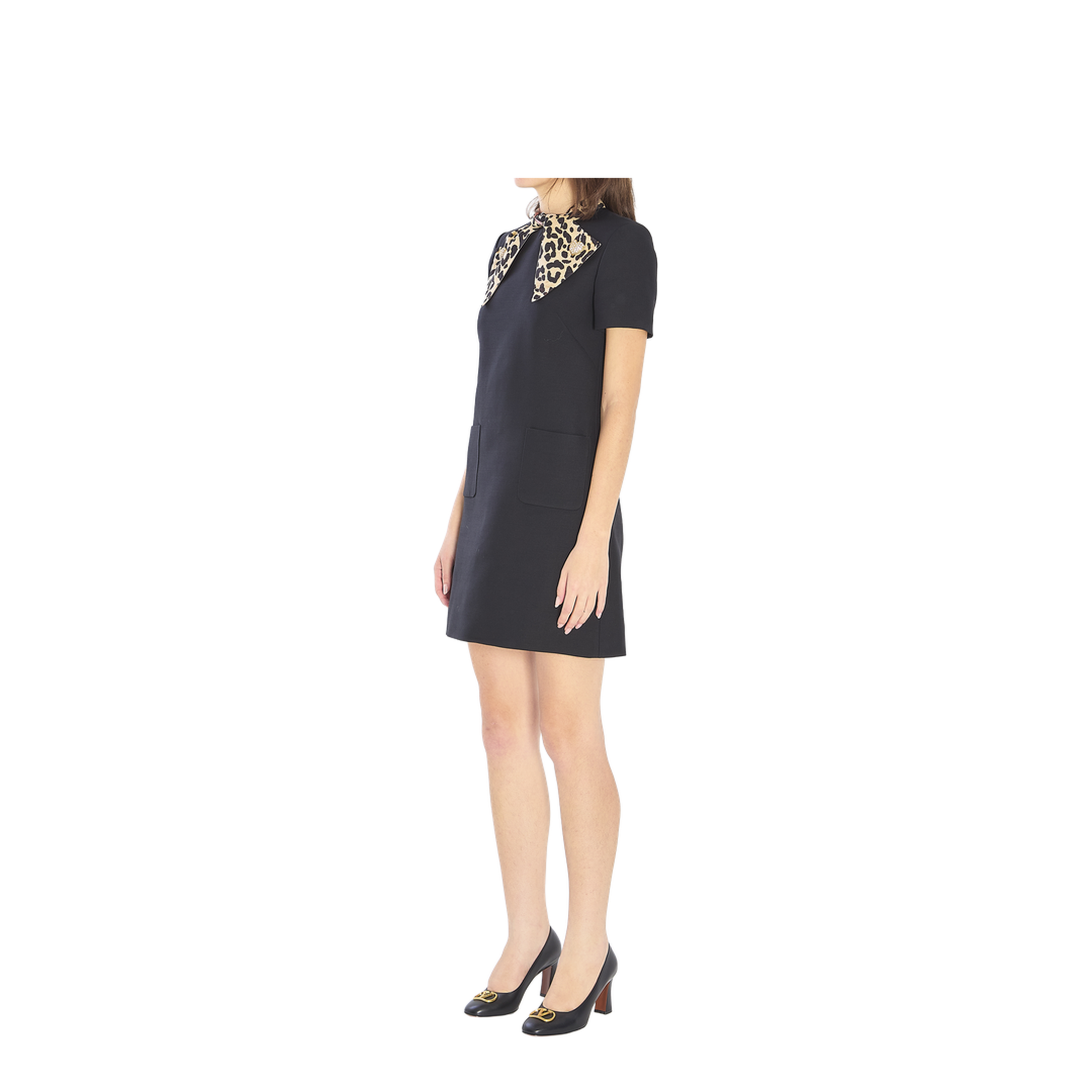 Black Dress with Bow on Front and Leopard Print - Image 2