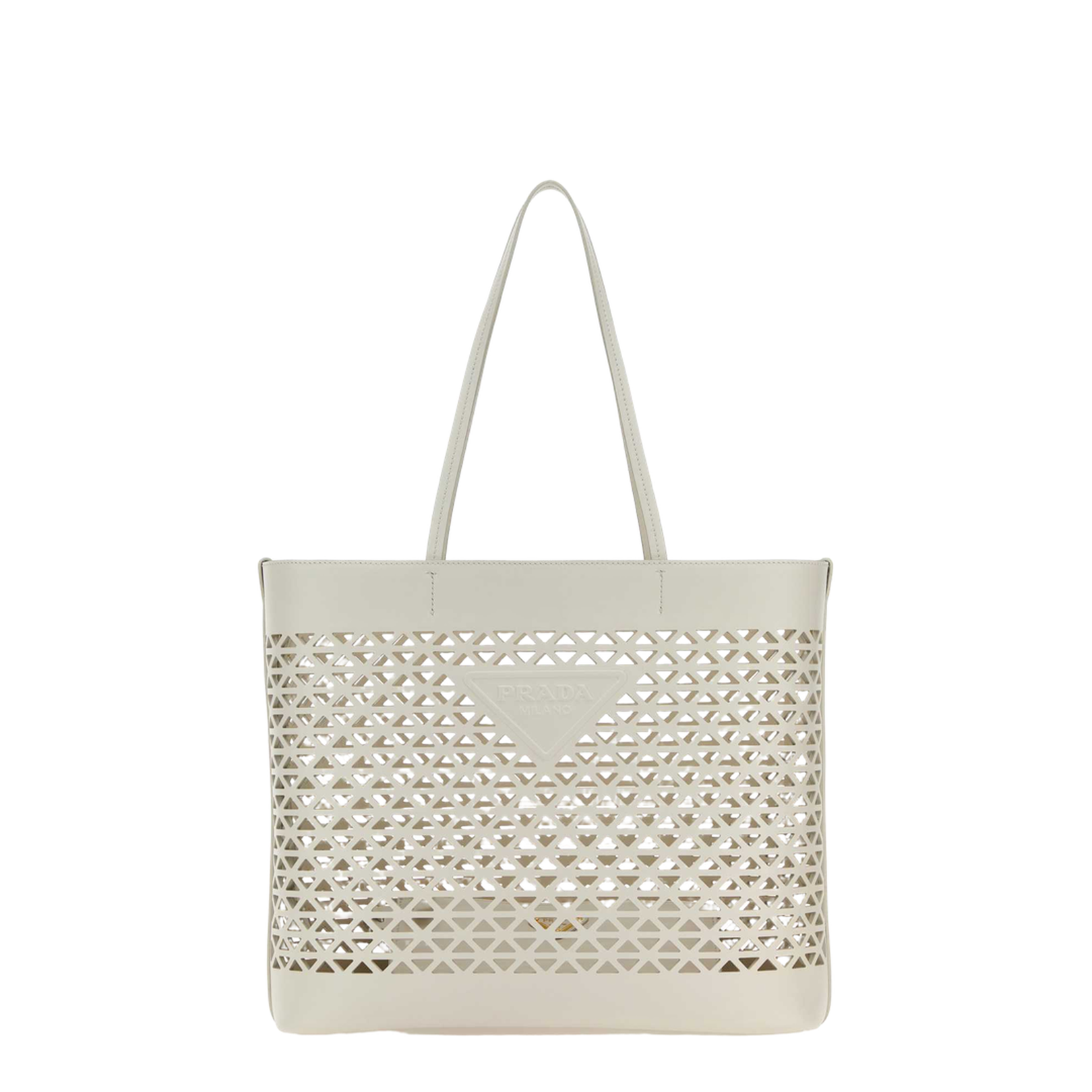 White Perforated Leather Shopping Tote Bag - White - Image 1
