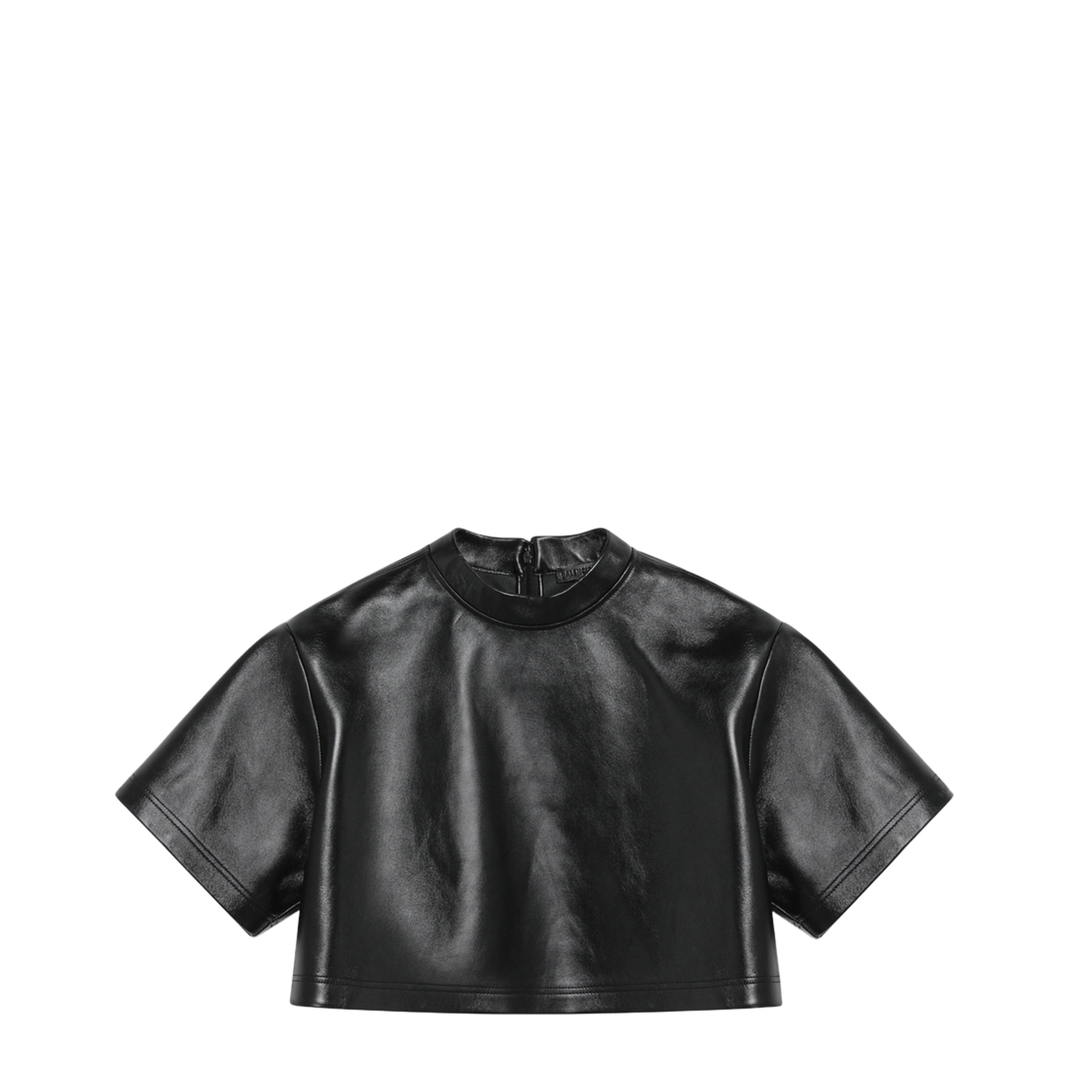 Black Cropped Leather Top - Image 1