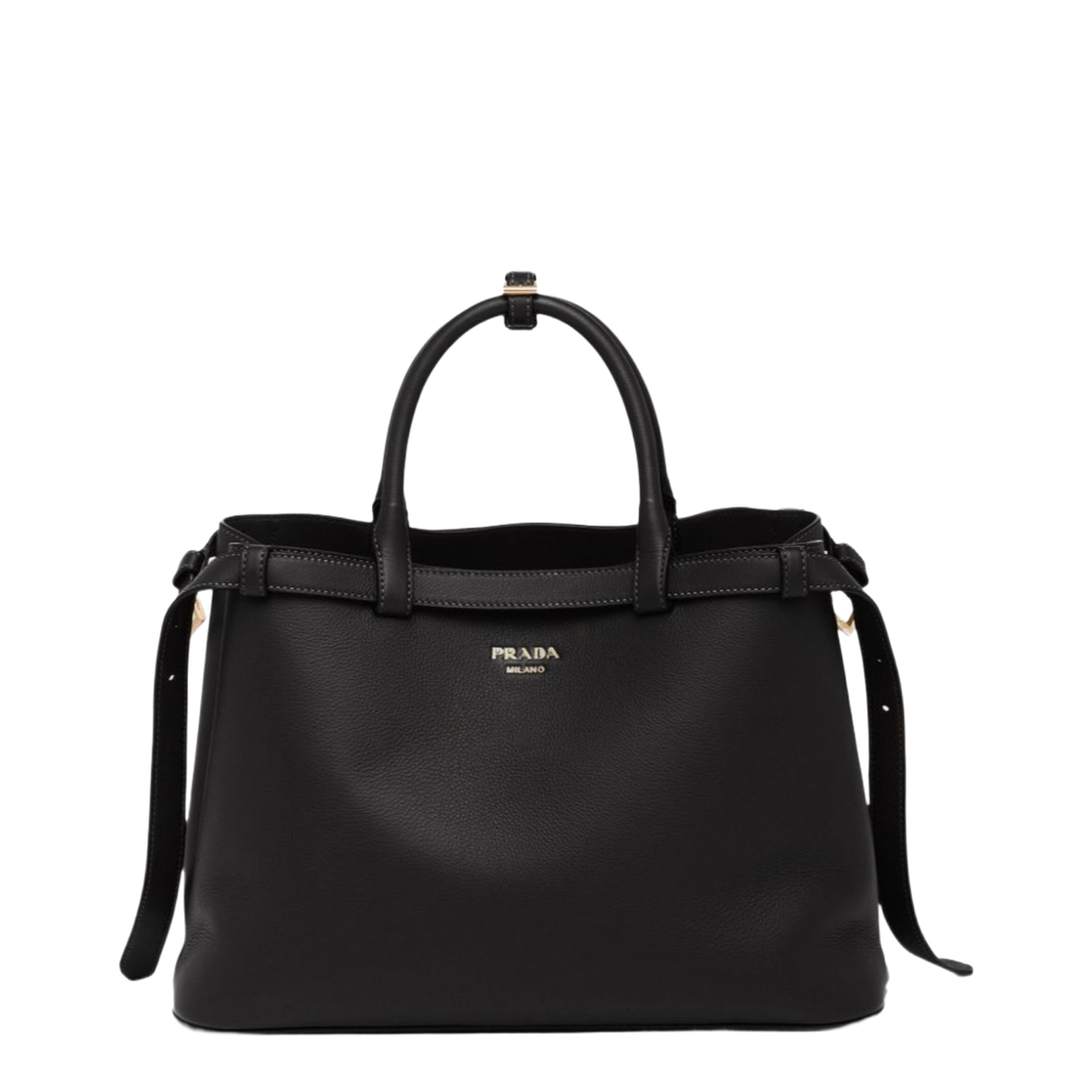 Buckle Medium Leather Handbag with Double Belt - Image 1