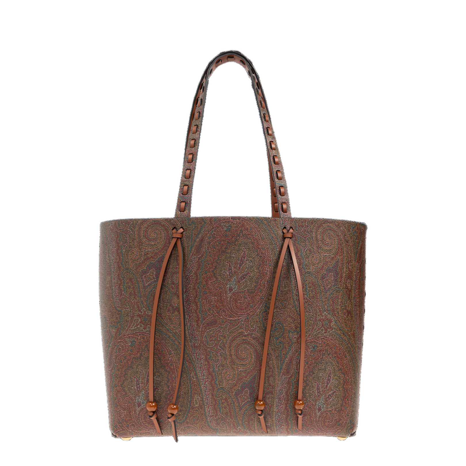 Brown Calf Leather Paisley-Print Shopping Bag - Image 1