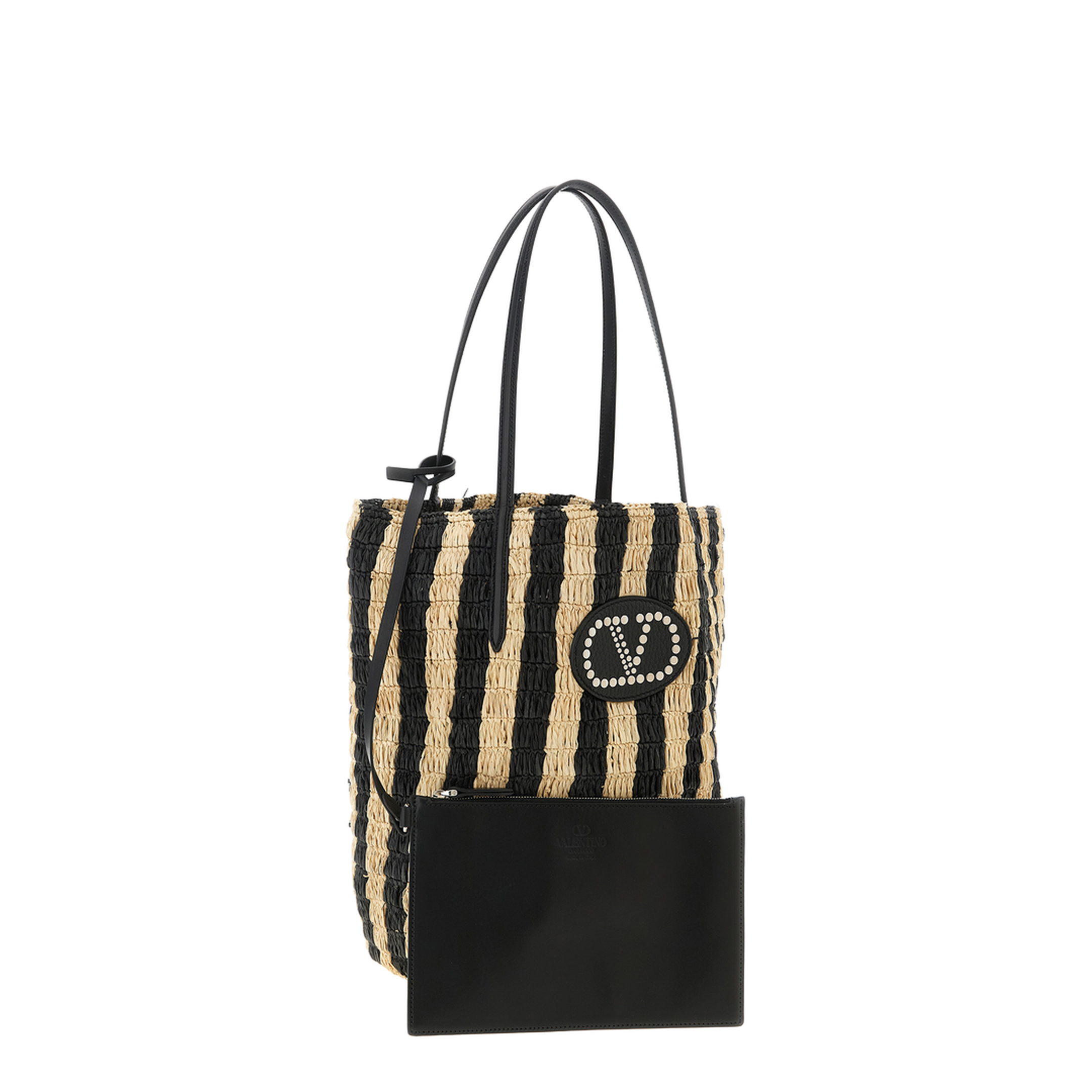 Striped Raffia Shopping Bag - Natural/Black - Image 3