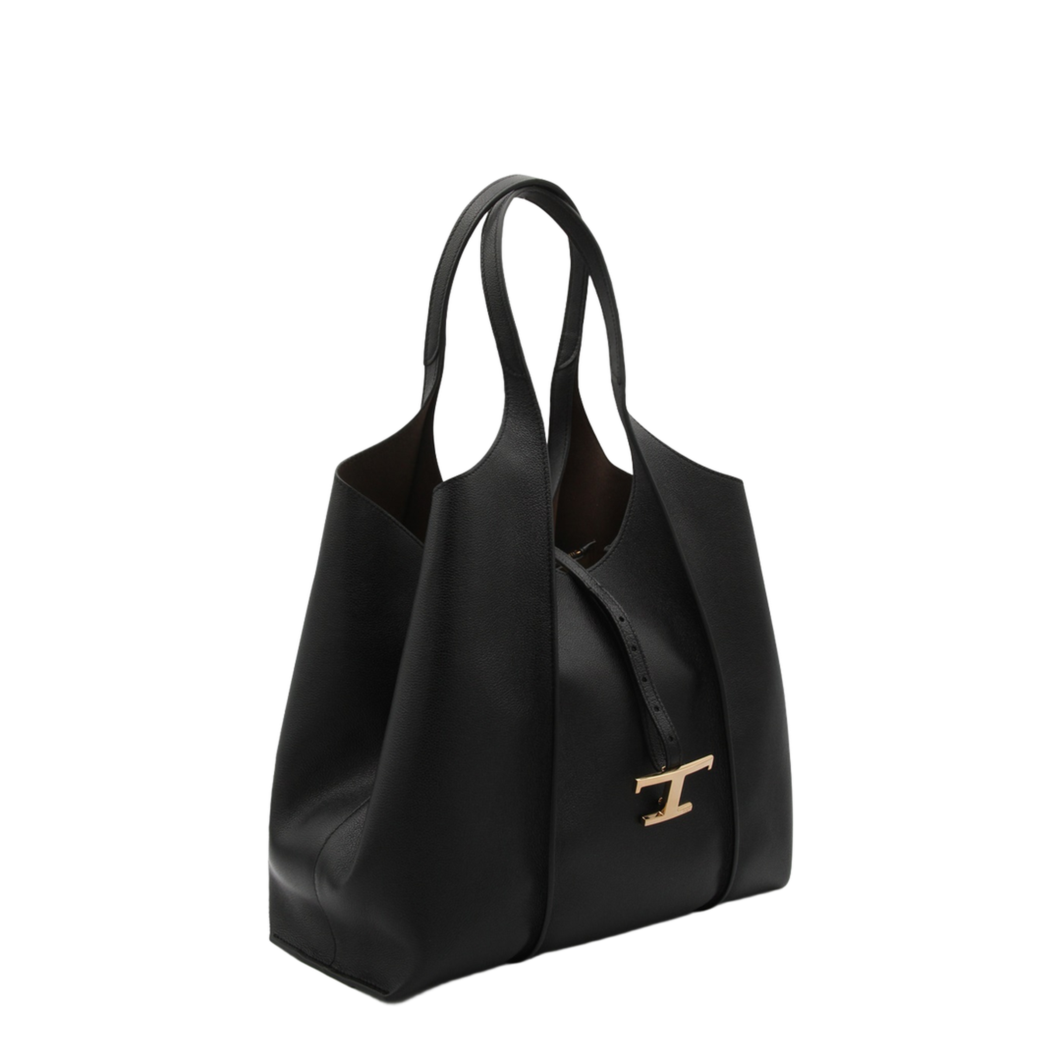 T Timeless Medium Hammered Leather Shopping Bag - Black - Image 2
