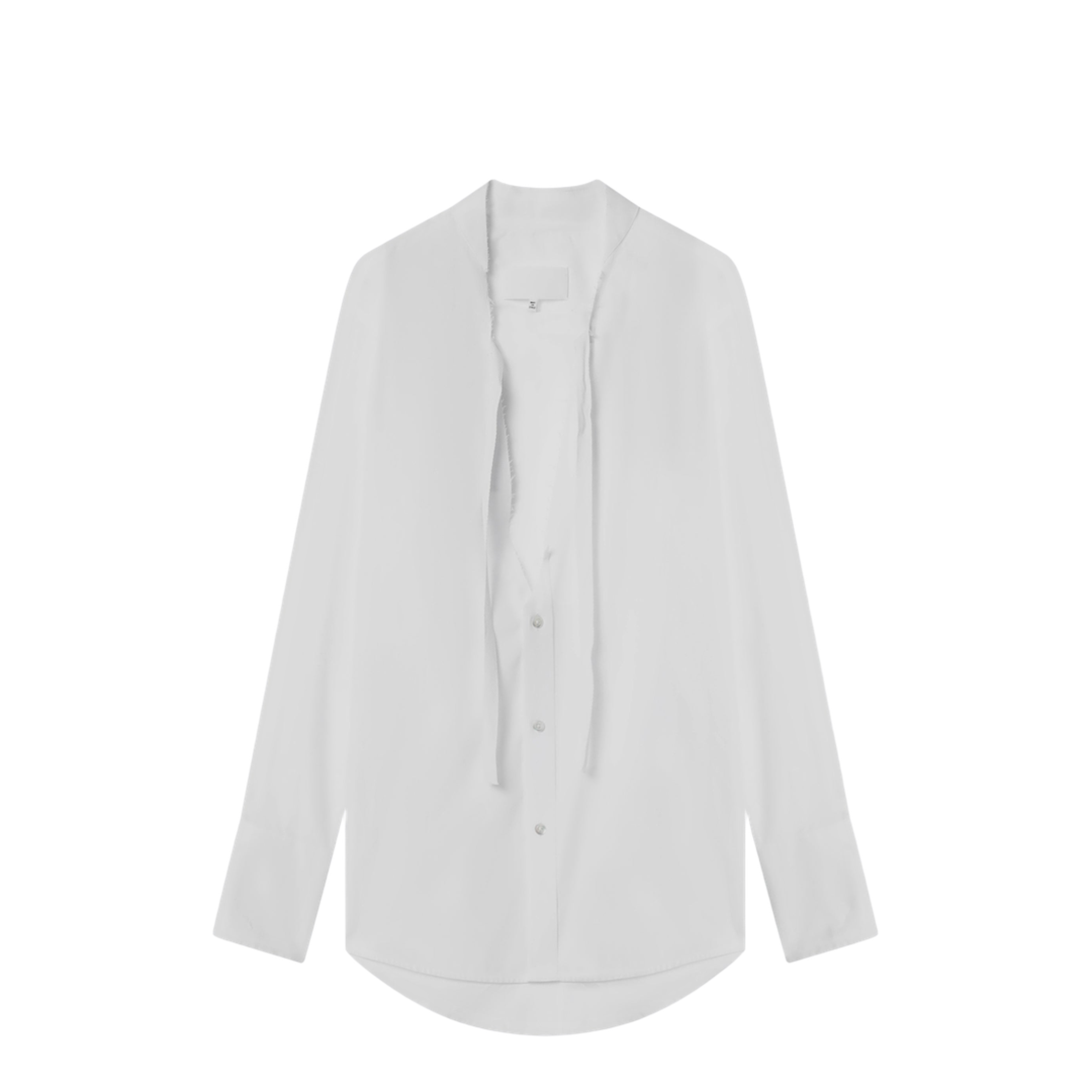 Deep V-Neck Cotton Poplin Shirt In White - Image 1