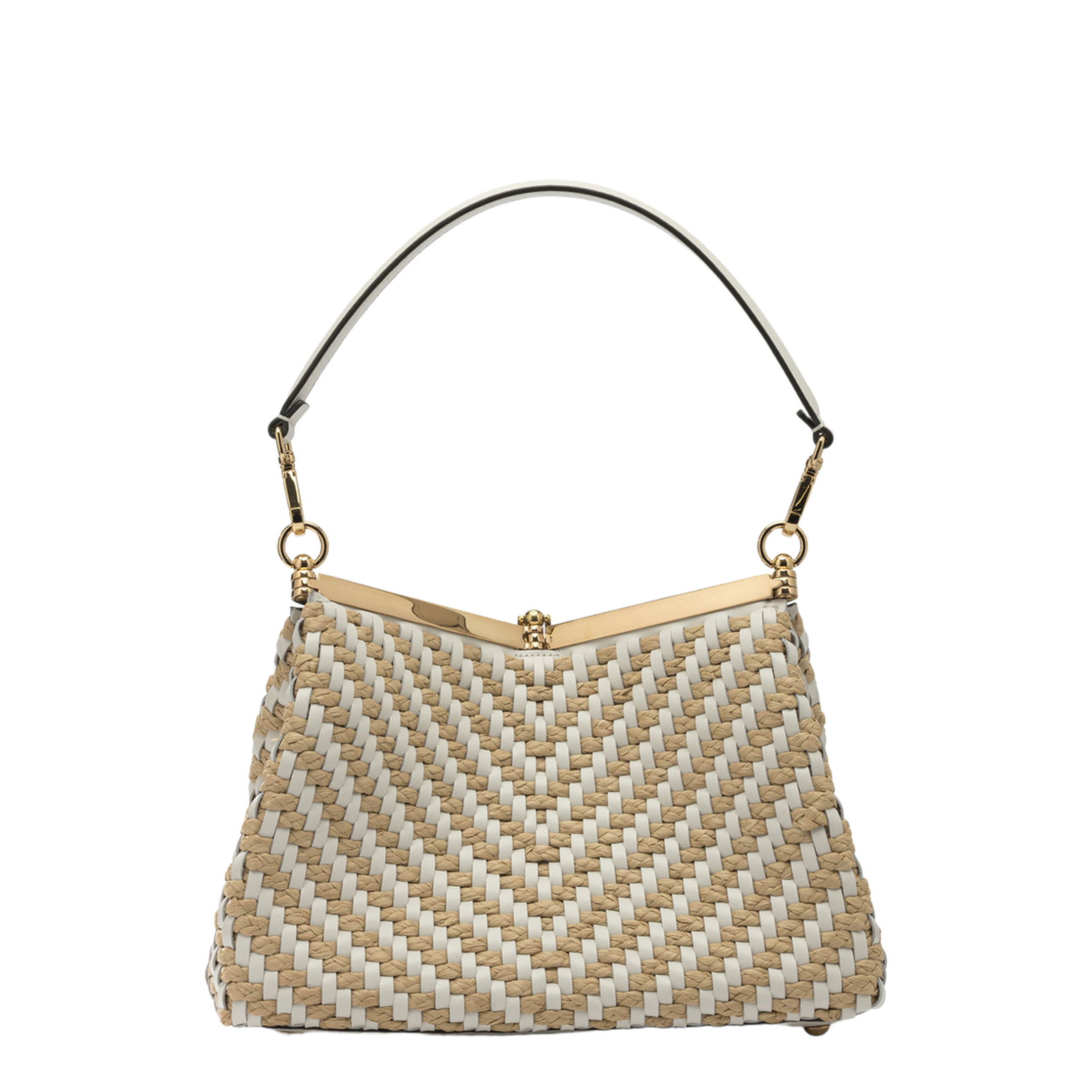 Vela Medium Woven Leather and Raffia Shoulder Bag - White - Image 3