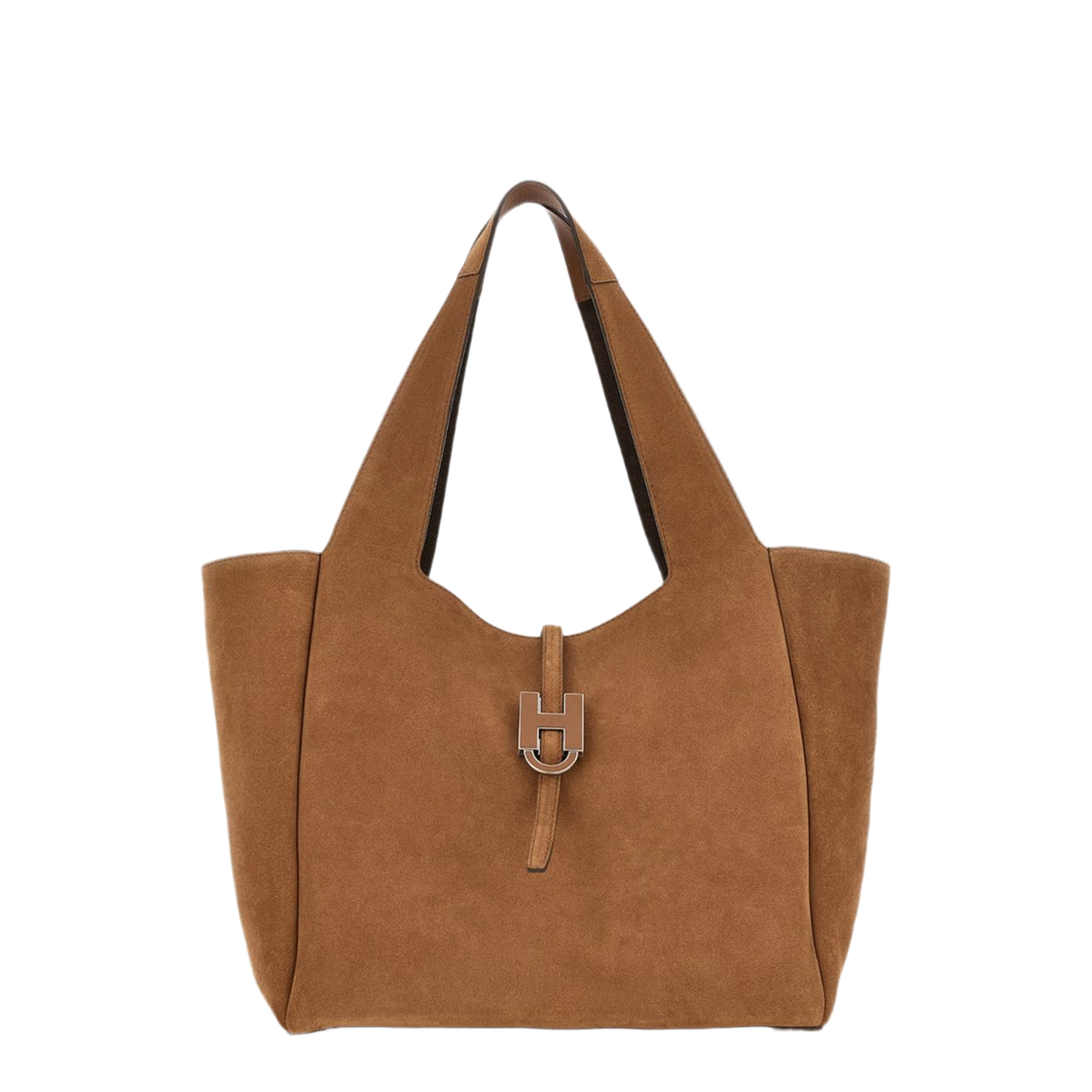 Calf Suede Shopping Bag - Luggage Brown - Image 1