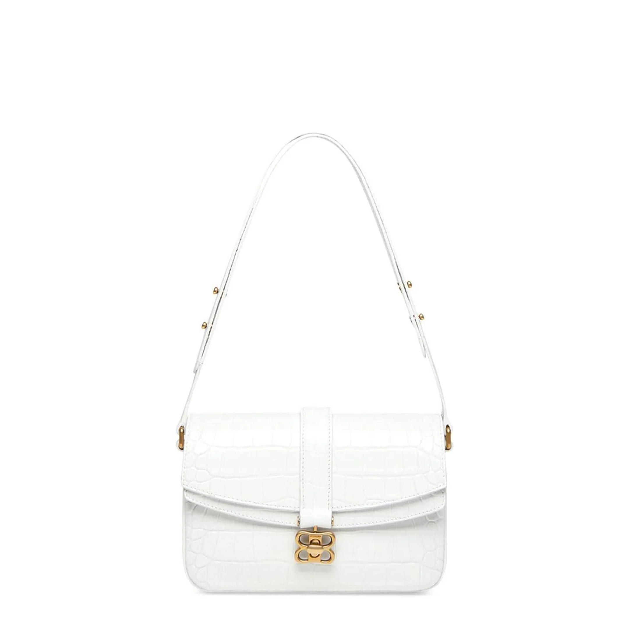 Clamshell Bag Embossed Shoulder Bag In White - Image 1
