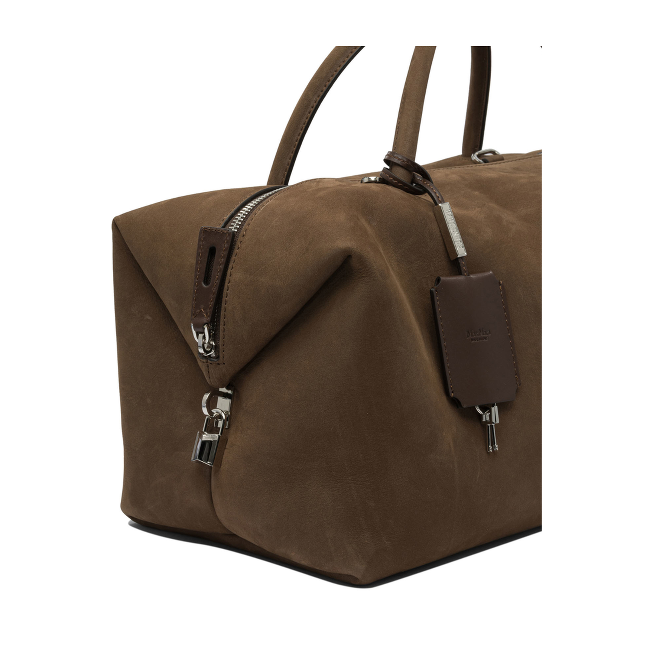Large Nubuck Leather Boston Bag - Cocoa - Image 4