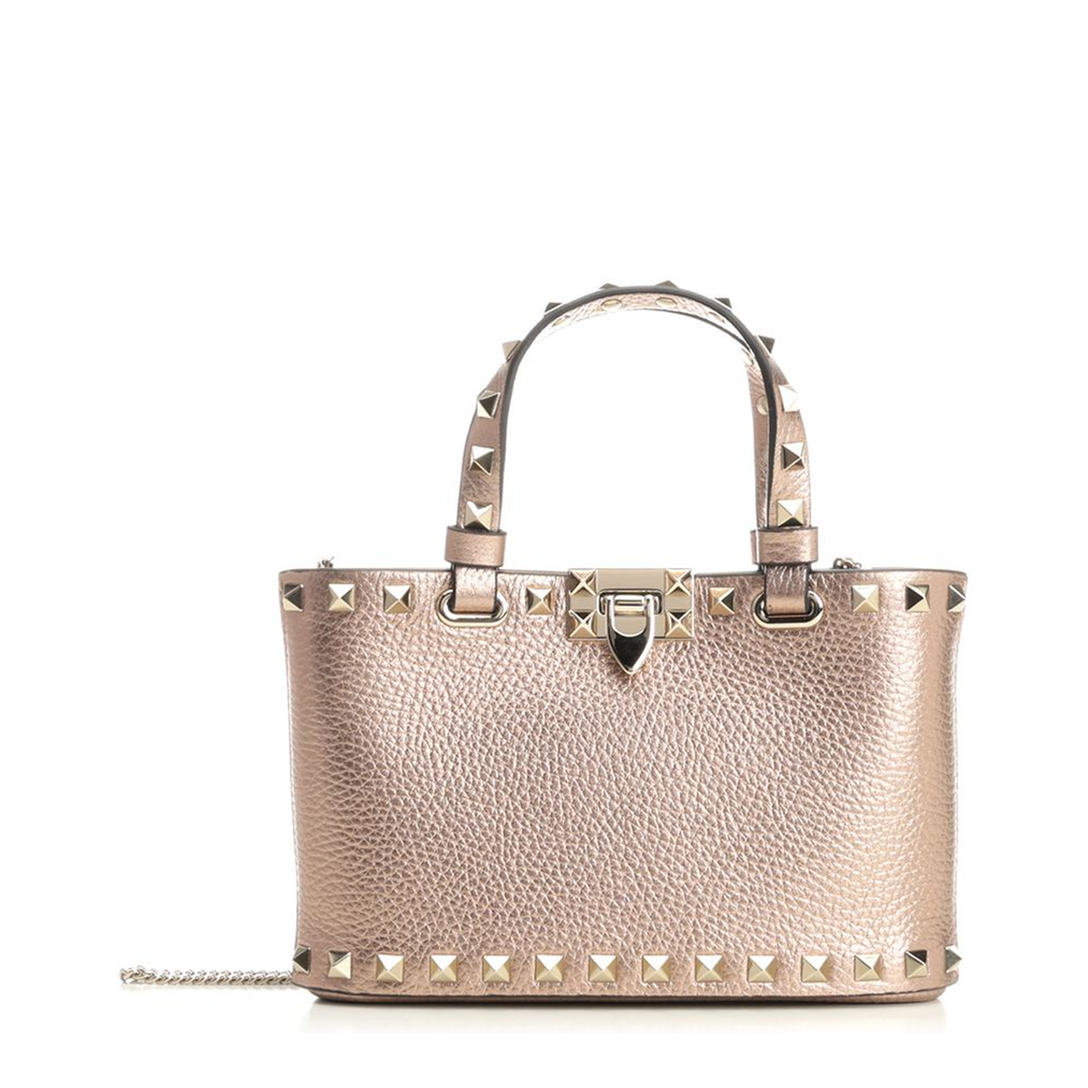 Rockstud Mini Leather Tote Bag - Rose Cannelle - Image 1