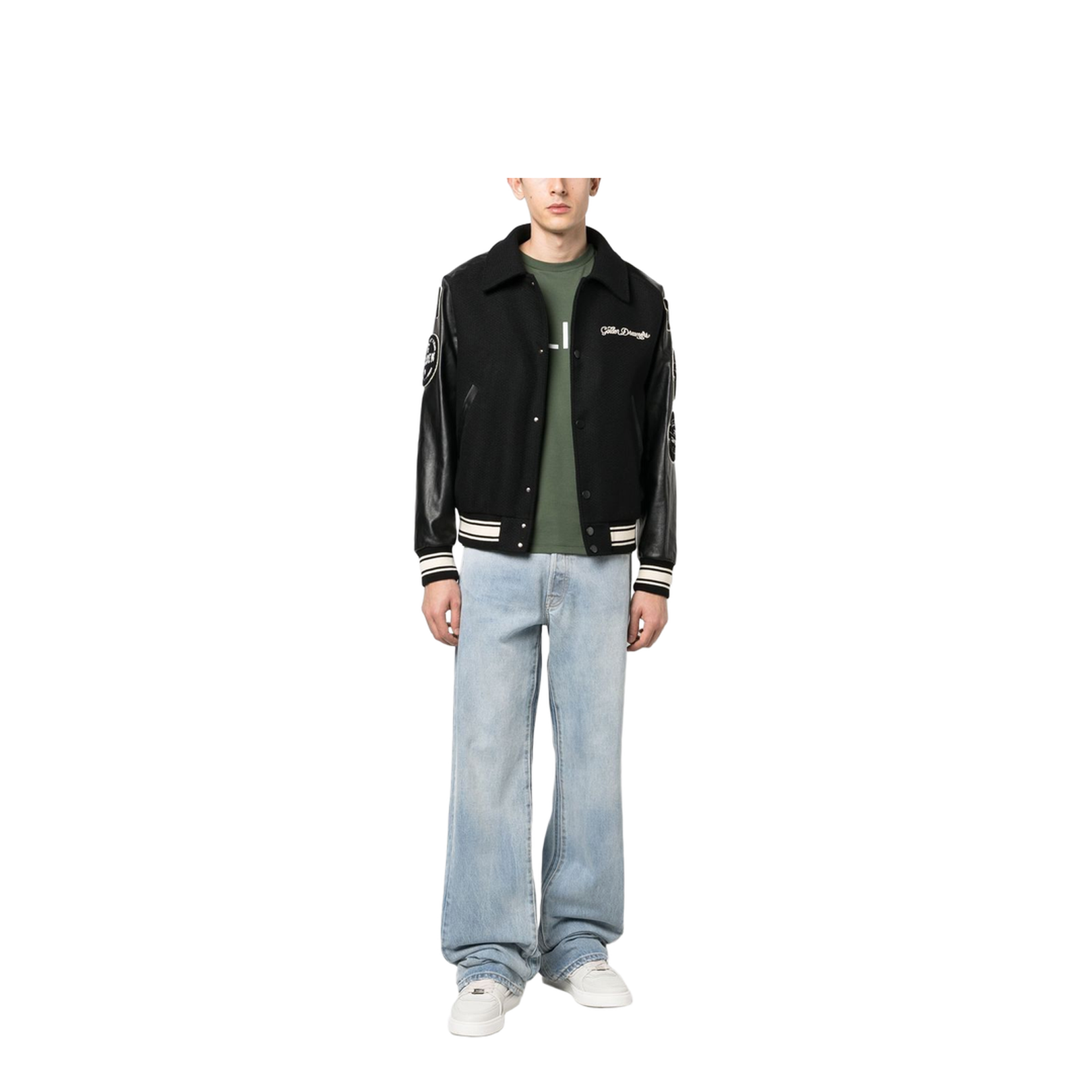 Black Wool Bomber Jacket with Patch - Image 4