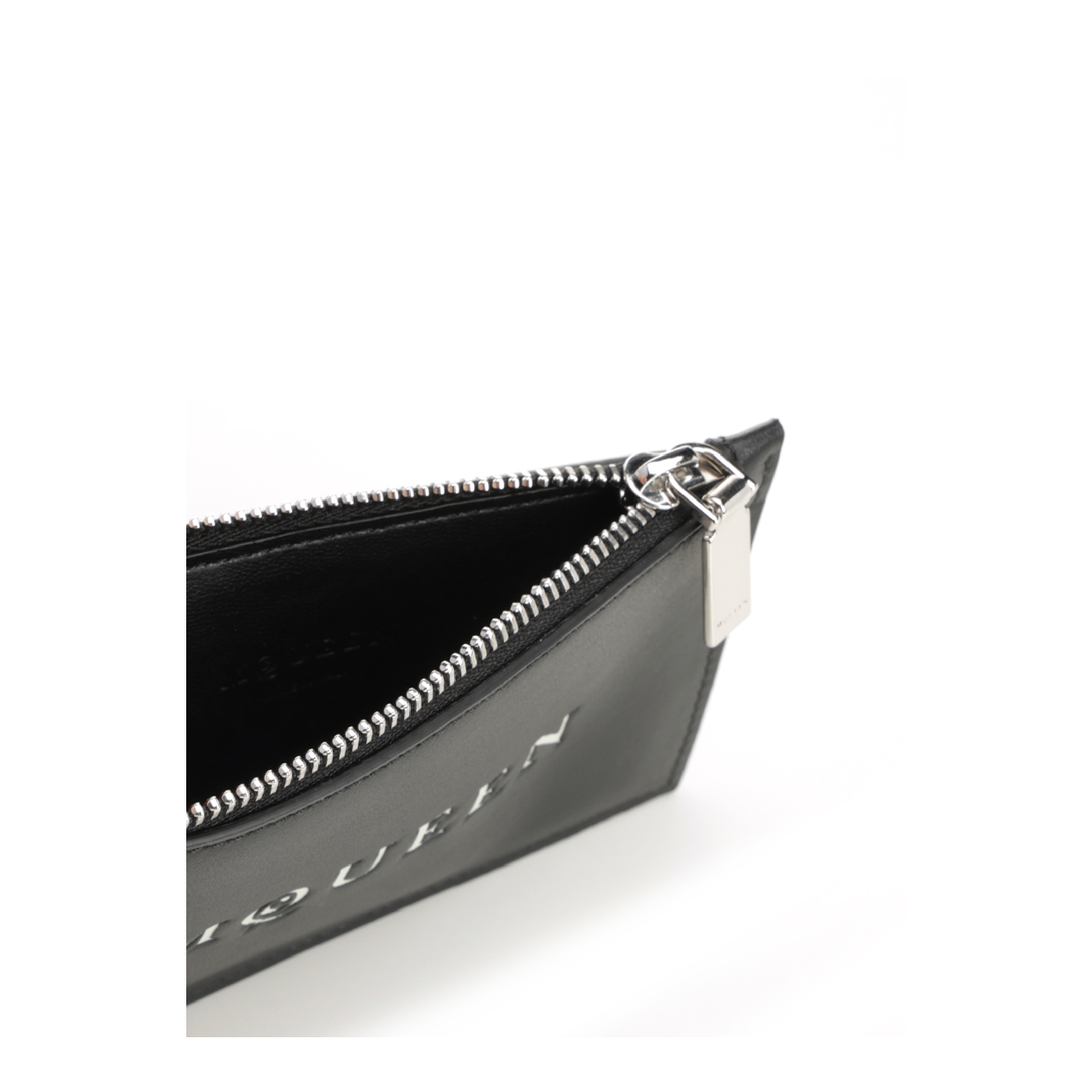 Debossed Logo Zipped Leather Card Holder - Black - Image 2