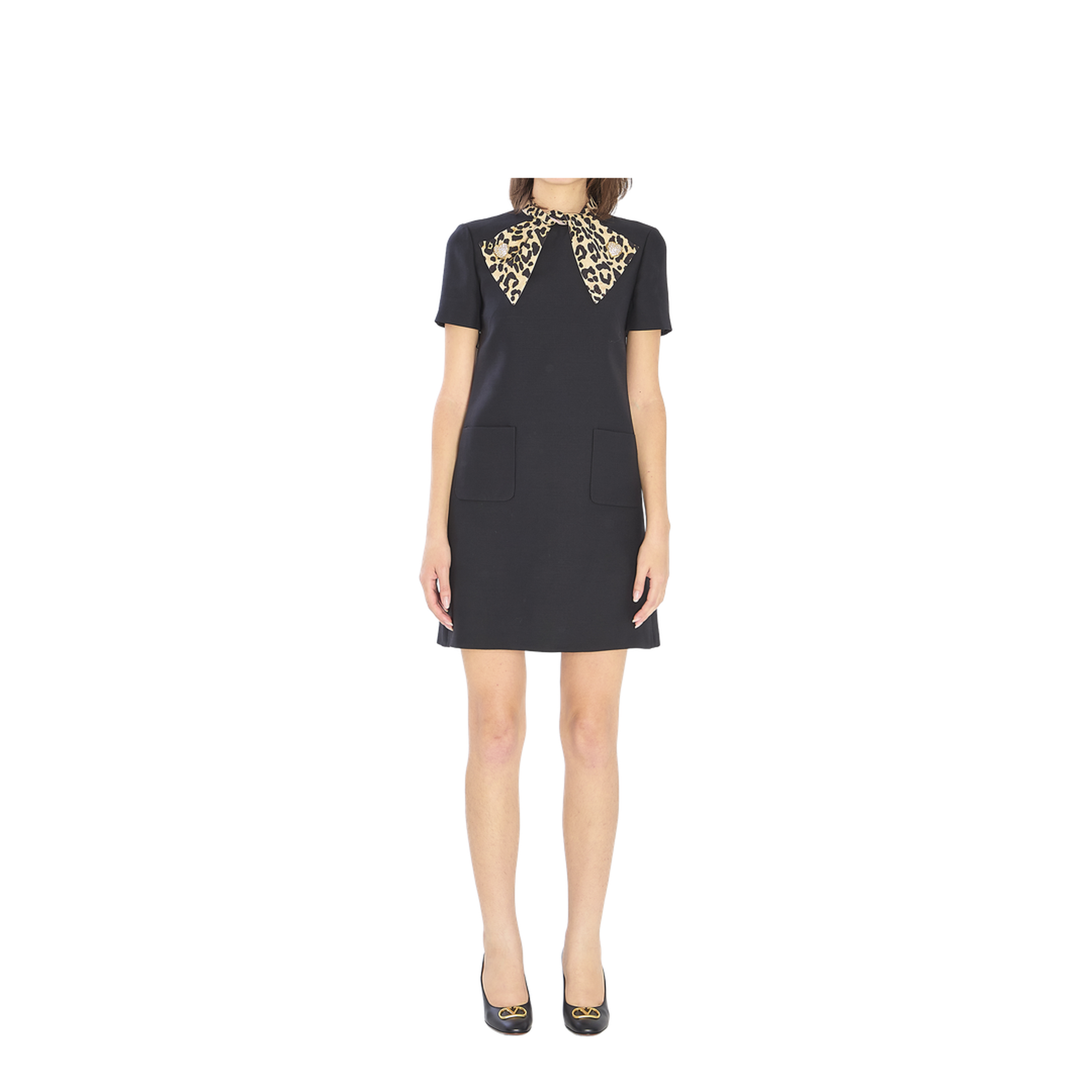 Black Dress with Bow on Front and Leopard Print - Image 1